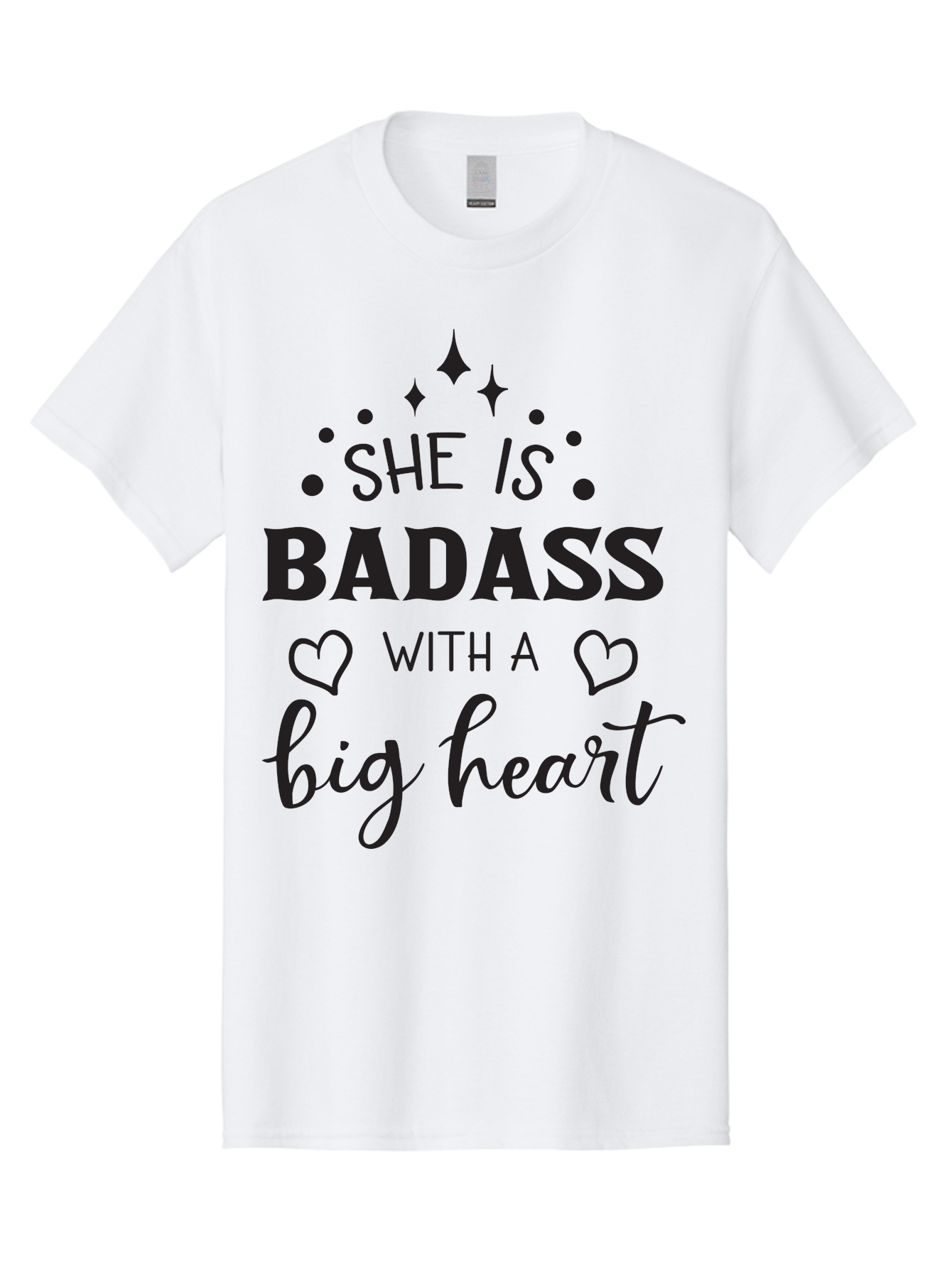 She-Is-Badass-With-A-Big-Heart Men'S Graphic Tee, 100% Cotton, Comfortable Casual Summer Wear, Machine Washable, Motivational Quotes, Inspirational Sayings, Empowerment Phrases, Feminine Strength, Positive Affirmations, Bold Typography, Aad155 25