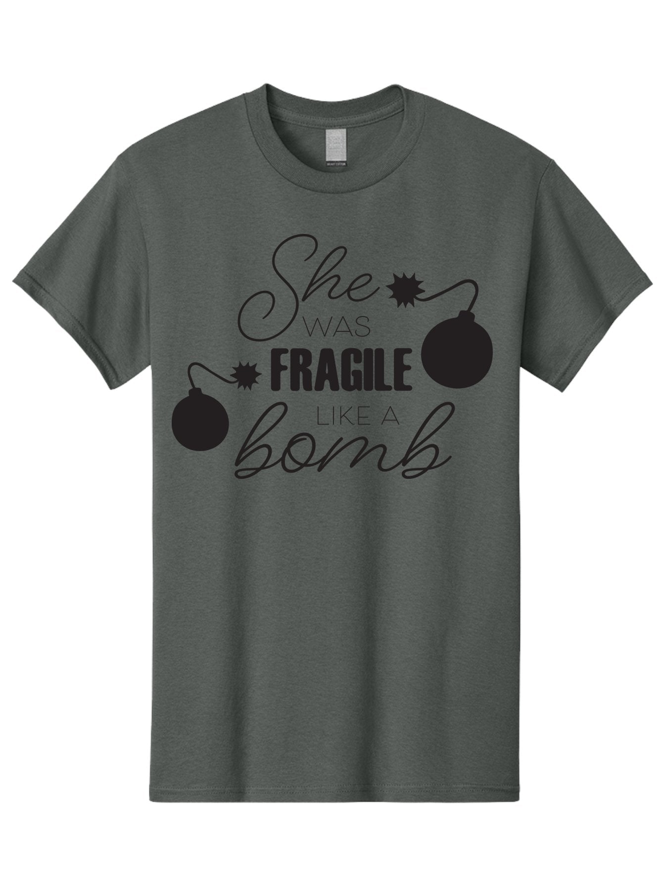 She-Was-Fragile-Like-A-Bomb Men'S Graphic Tee, 100% Cotton, Comfortable Casual Summer Wear, Machine Washable, Inspirational Quote, Motivational Phrase, Strong Women, Empowerment Message, Bomb Illustration, Powerful Graphics, Female Strength, Aad157 14