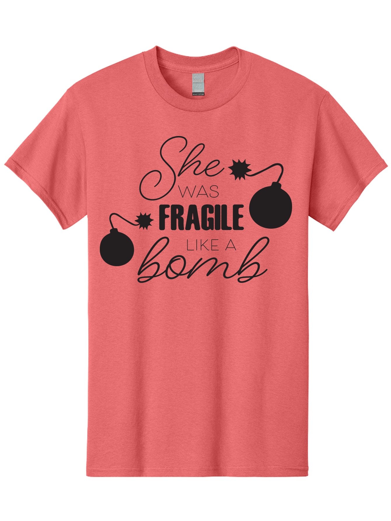 She-Was-Fragile-Like-A-Bomb Men'S Graphic Tee, 100% Cotton, Comfortable Casual Summer Wear, Machine Washable, Inspirational Quote, Motivational Phrase, Strong Women, Empowerment Message, Bomb Illustration, Powerful Graphics, Female Strength, Aad157 7