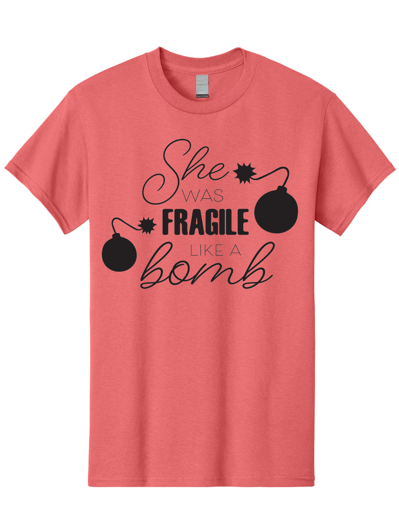 She-Was-Fragile-Like-A-Bomb Men'S Graphic Tee, 100% Cotton, Comfortable Casual Summer Wear, Machine Washable, Inspirational Quote, Motivational Phrase, Strong Women, Empowerment Message, Bomb Illustration, Powerful Graphics, Female Strength, Aad157 25