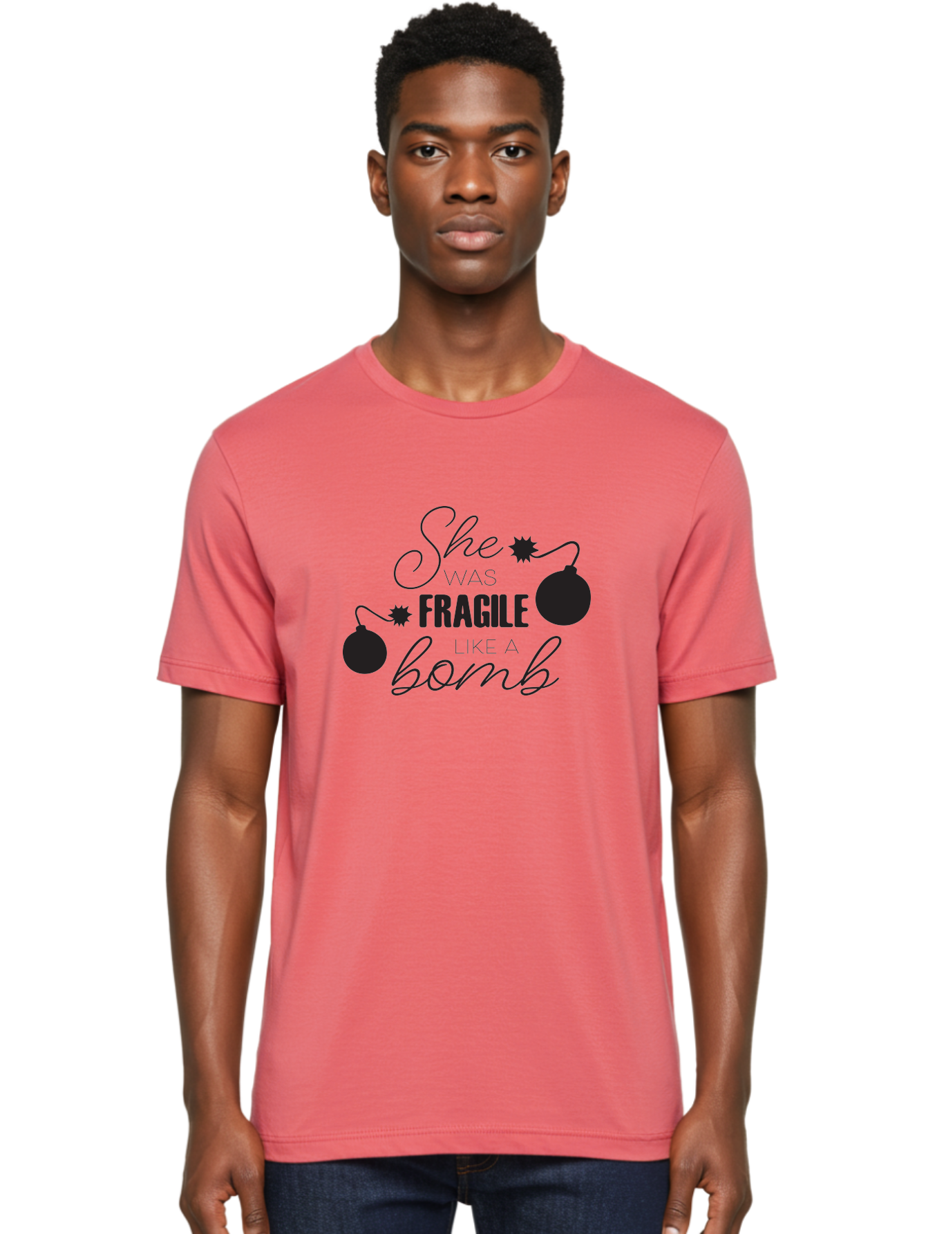 She-Was-Fragile-Like-A-Bomb Men'S Graphic Tee, 100% Cotton, Comfortable Casual Summer Wear, Machine Washable, Inspirational Quote, Motivational Phrase, Strong Women, Empowerment Message, Bomb Illustration, Powerful Graphics, Female Strength, Aad157 26
