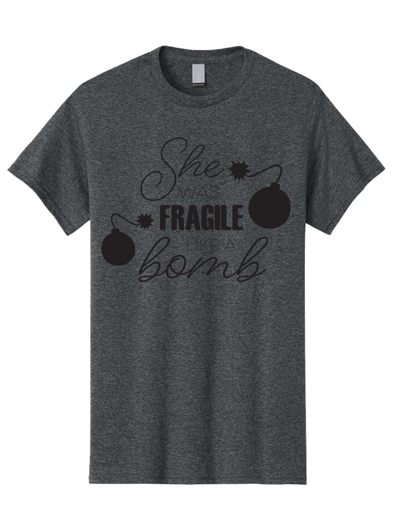 She-Was-Fragile-Like-A-Bomb Men'S Graphic Tee, 100% Cotton, Comfortable Casual Summer Wear, Machine Washable, Inspirational Quote, Motivational Phrase, Strong Women, Empowerment Message, Bomb Illustration, Powerful Graphics, Female Strength, Aad157 9