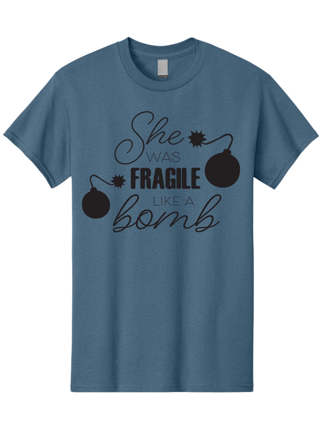 She-Was-Fragile-Like-A-Bomb Men'S Graphic Tee, 100% Cotton, Comfortable Casual Summer Wear, Machine Washable, Inspirational Quote, Motivational Phrase, Strong Women, Empowerment Message, Bomb Illustration, Powerful Graphics, Female Strength, Aad157 10