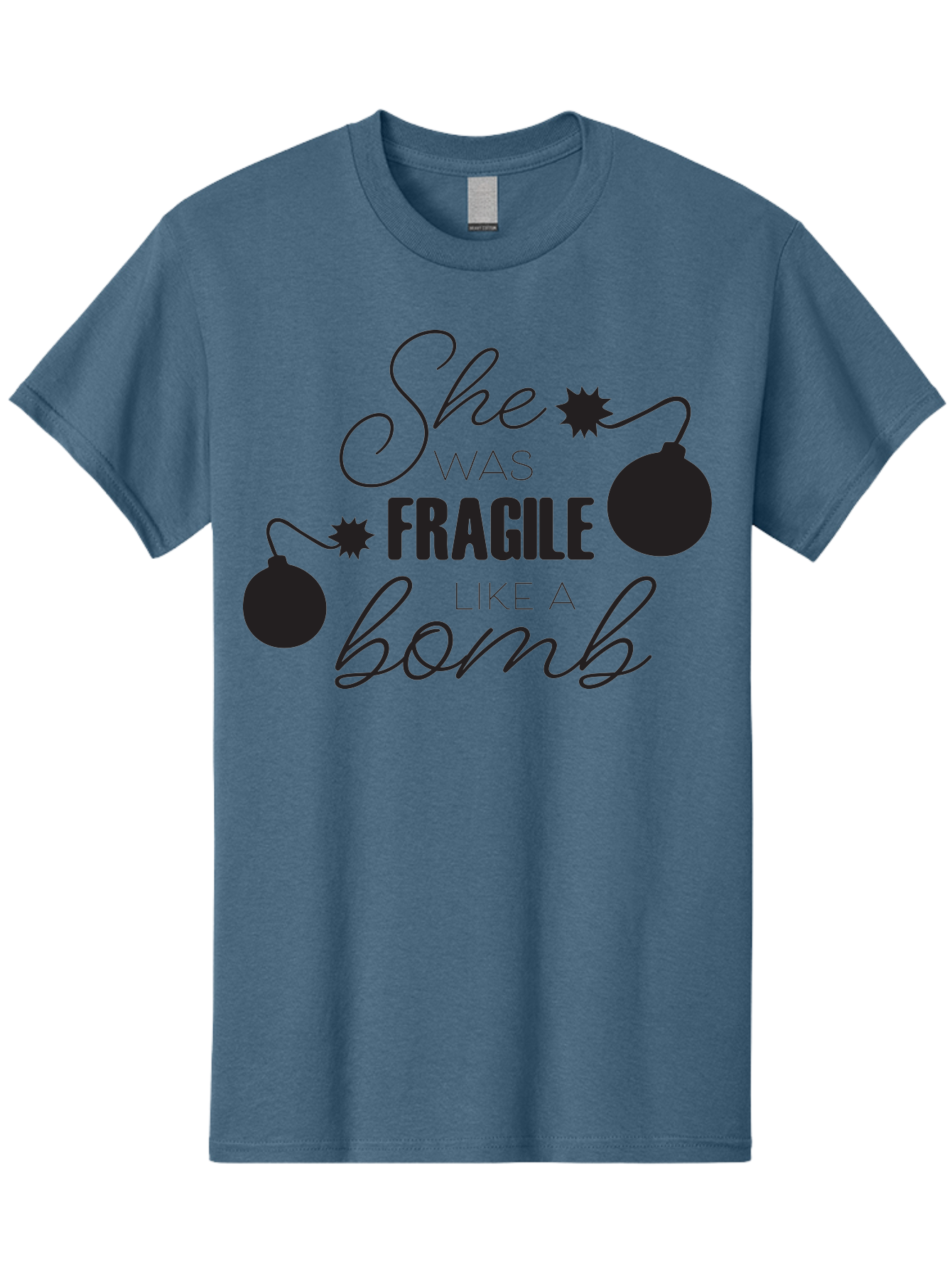 She-Was-Fragile-Like-A-Bomb Men'S Graphic Tee, 100% Cotton, Comfortable Casual Summer Wear, Machine Washable, Inspirational Quote, Motivational Phrase, Strong Women, Empowerment Message, Bomb Illustration, Powerful Graphics, Female Strength, Aad157 27