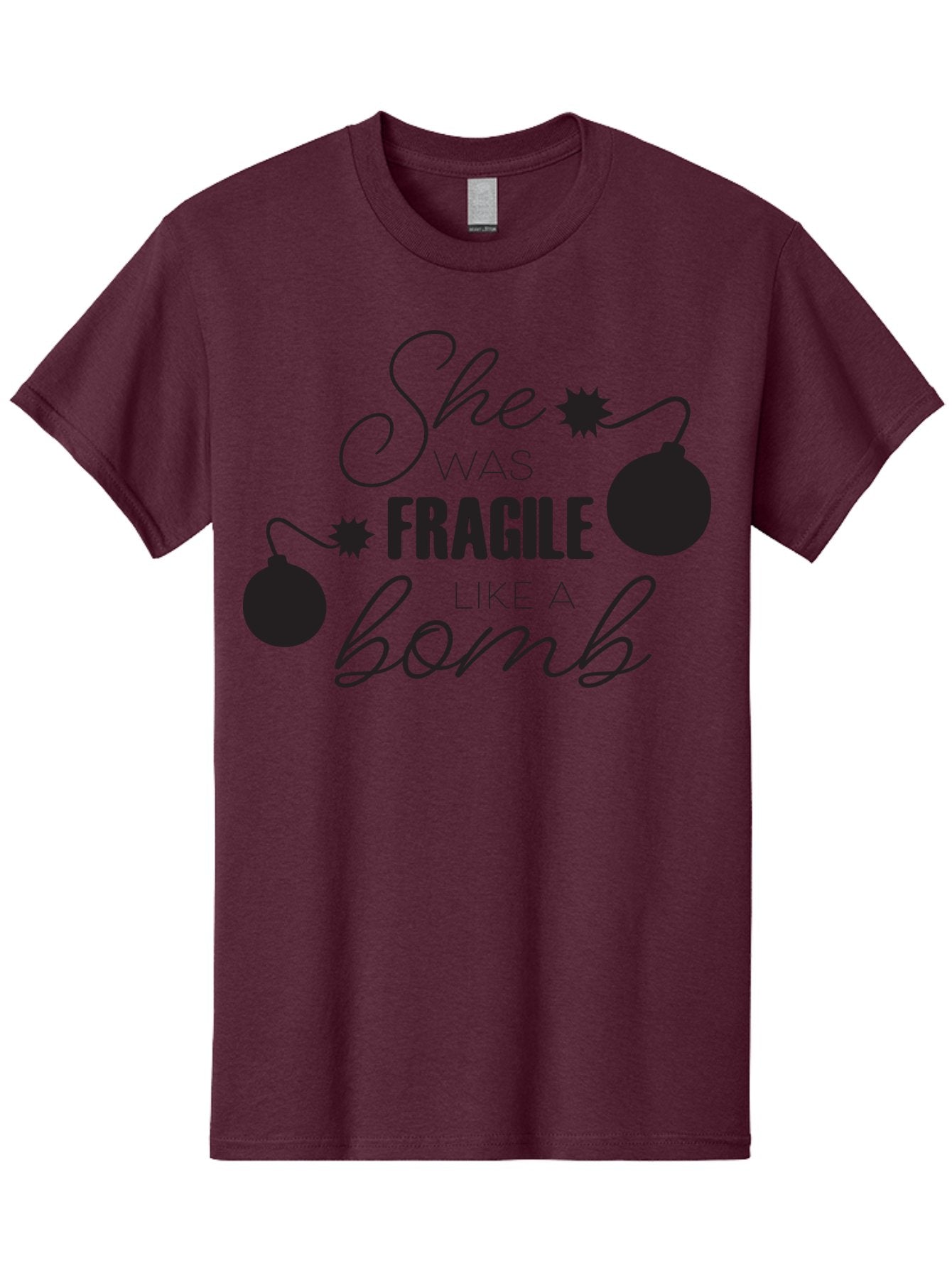 She-Was-Fragile-Like-A-Bomb Men'S Graphic Tee, 100% Cotton, Comfortable Casual Summer Wear, Machine Washable, Inspirational Quote, Motivational Phrase, Strong Women, Empowerment Message, Bomb Illustration, Powerful Graphics, Female Strength, Aad157 6