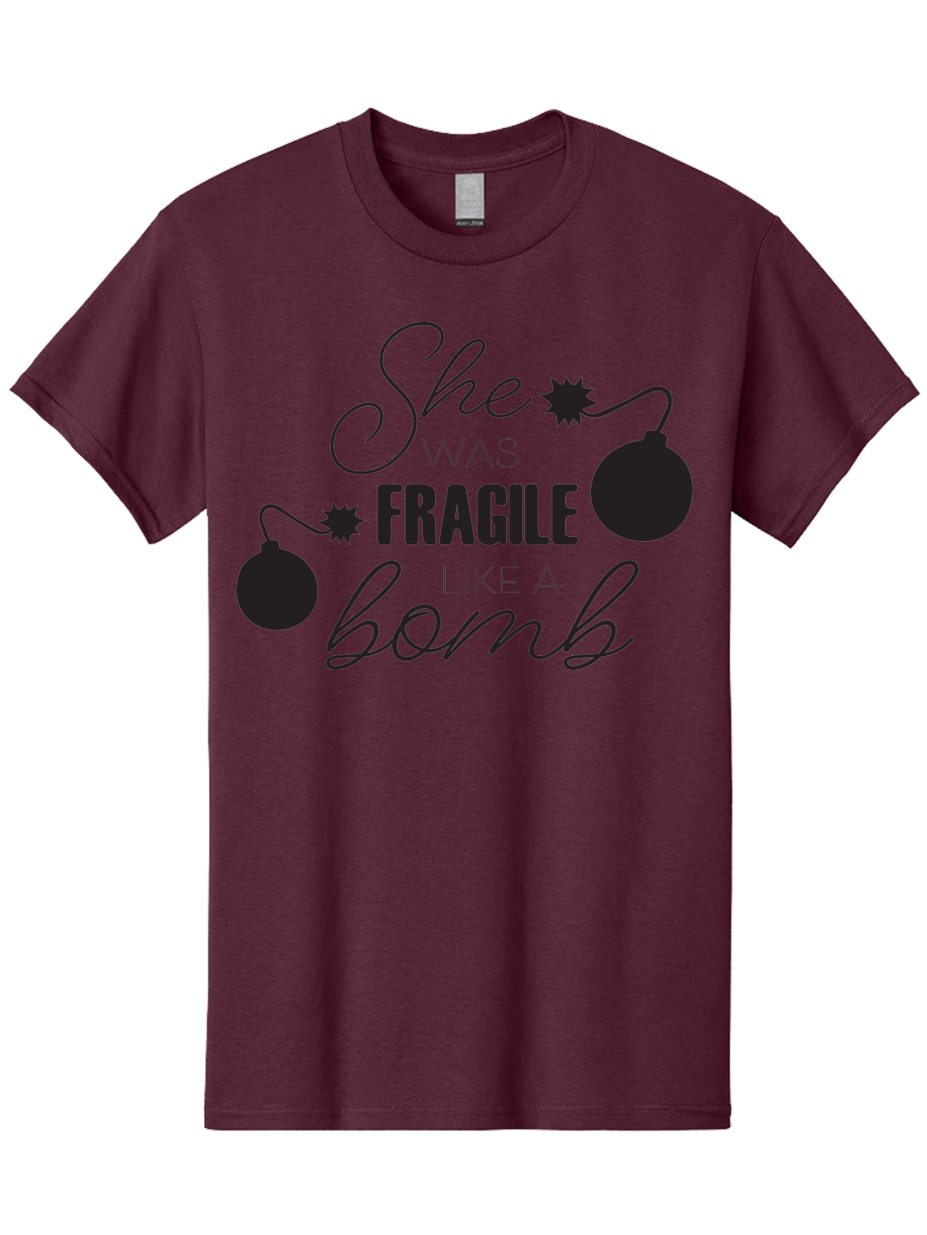 She-Was-Fragile-Like-A-Bomb Men'S Graphic Tee, 100% Cotton, Comfortable Casual Summer Wear, Machine Washable, Inspirational Quote, Motivational Phrase, Strong Women, Empowerment Message, Bomb Illustration, Powerful Graphics, Female Strength, Aad157 13