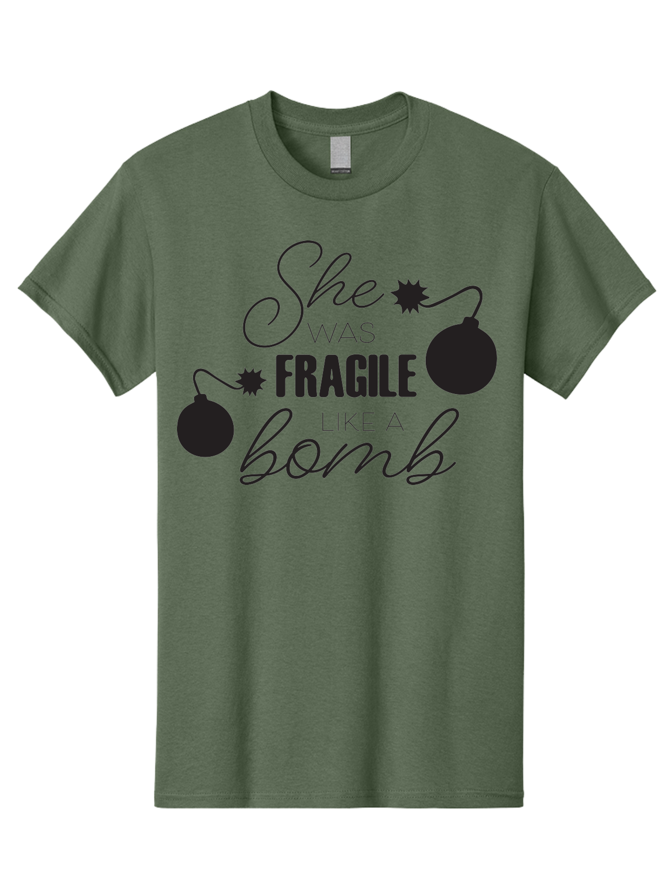 She-Was-Fragile-Like-A-Bomb Men'S Graphic Tee, 100% Cotton, Comfortable Casual Summer Wear, Machine Washable, Inspirational Quote, Motivational Phrase, Strong Women, Empowerment Message, Bomb Illustration, Powerful Graphics, Female Strength, Aad157 19