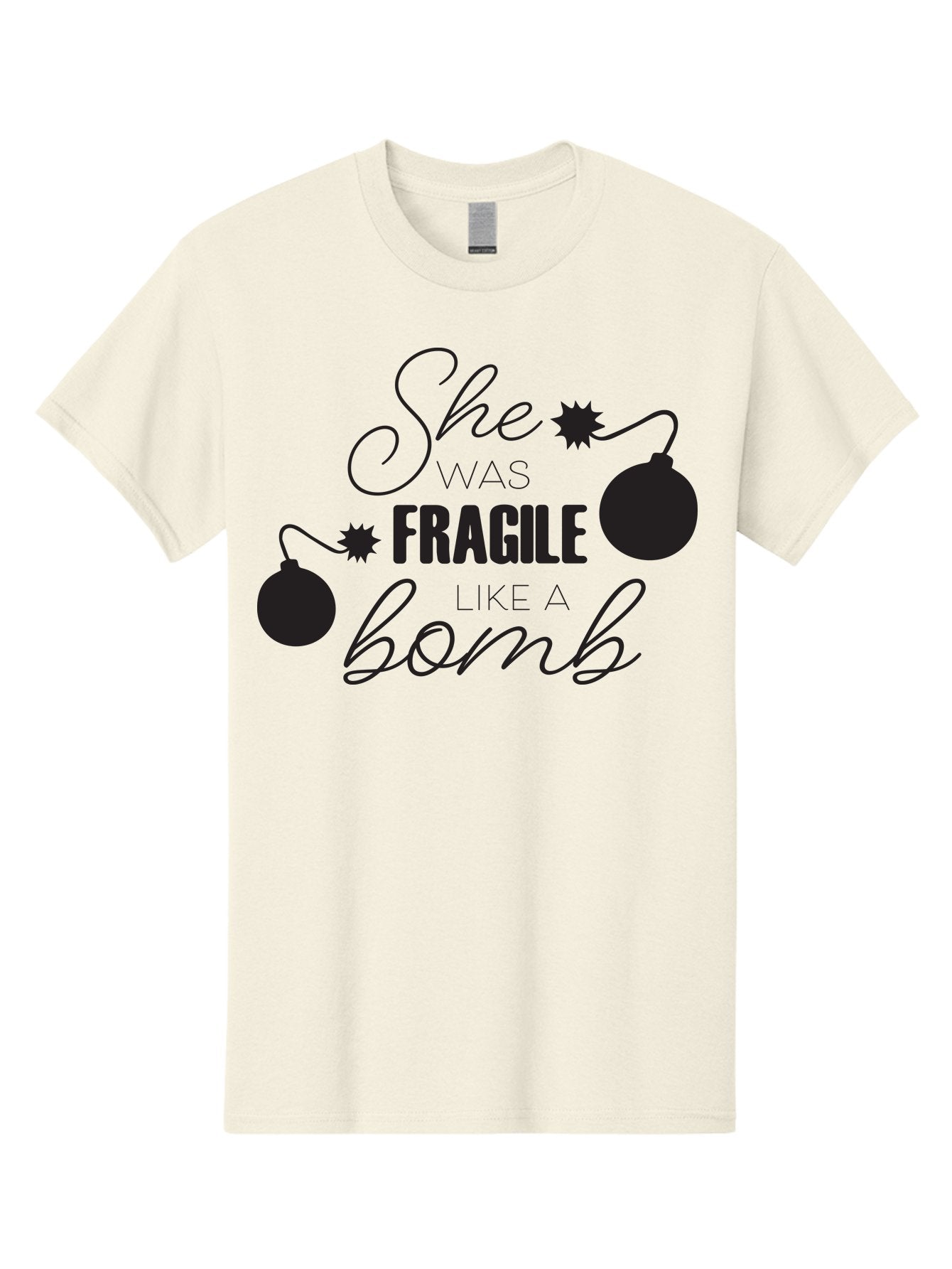 She-Was-Fragile-Like-A-Bomb Men'S Graphic Tee, 100% Cotton, Comfortable Casual Summer Wear, Machine Washable, Inspirational Quote, Motivational Phrase, Strong Women, Empowerment Message, Bomb Illustration, Powerful Graphics, Female Strength, Aad157 4