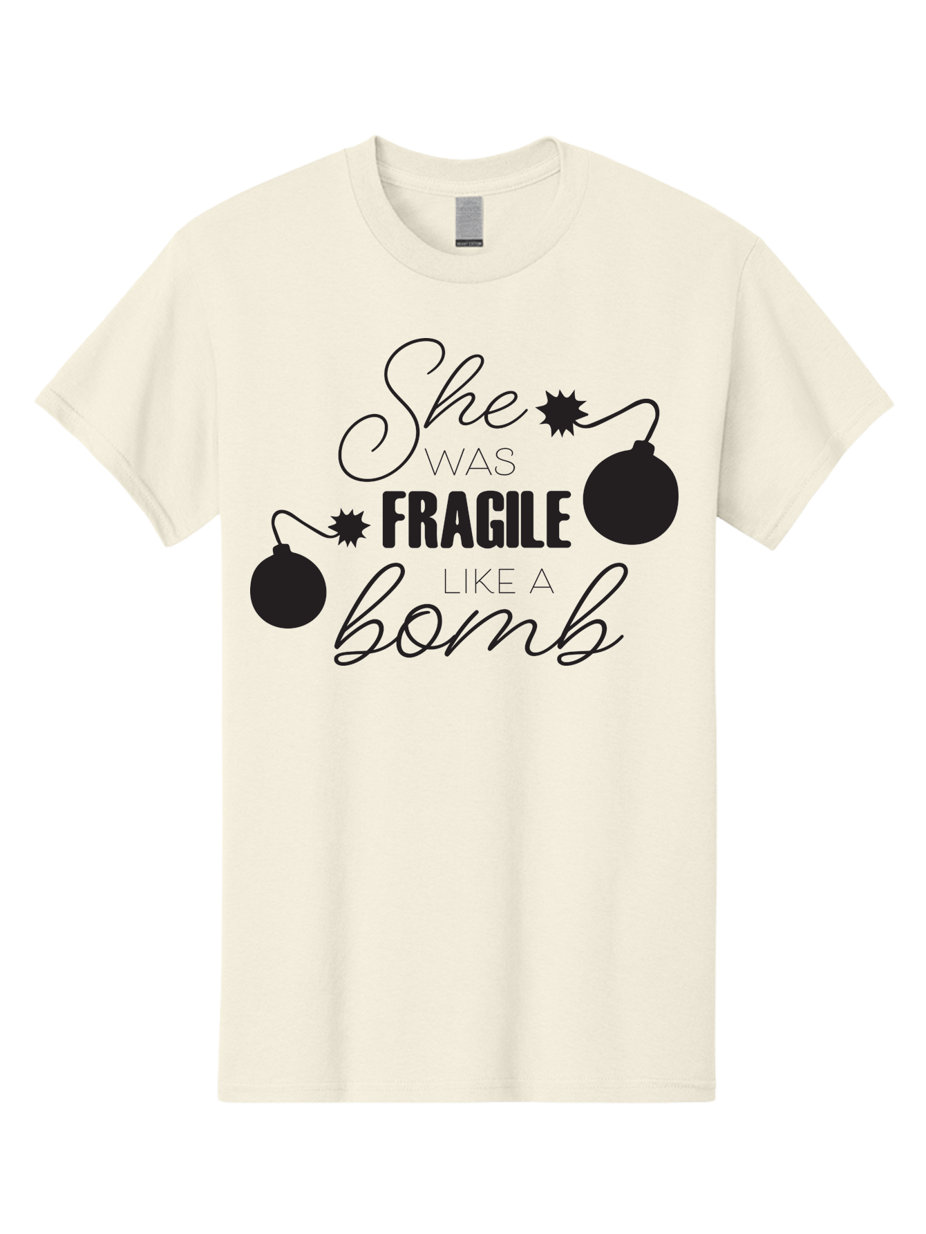 She-Was-Fragile-Like-A-Bomb Men'S Graphic Tee, 100% Cotton, Comfortable Casual Summer Wear, Machine Washable, Inspirational Quote, Motivational Phrase, Strong Women, Empowerment Message, Bomb Illustration, Powerful Graphics, Female Strength, Aad157 23