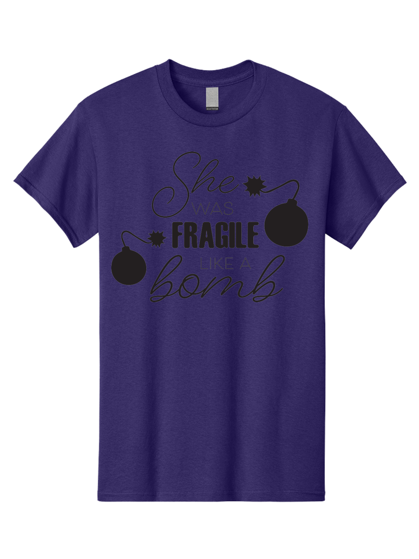 She-Was-Fragile-Like-A-Bomb Men'S Graphic Tee, 100% Cotton, Comfortable Casual Summer Wear, Machine Washable, Inspirational Quote, Motivational Phrase, Strong Women, Empowerment Message, Bomb Illustration, Powerful Graphics, Female Strength, Aad157 7