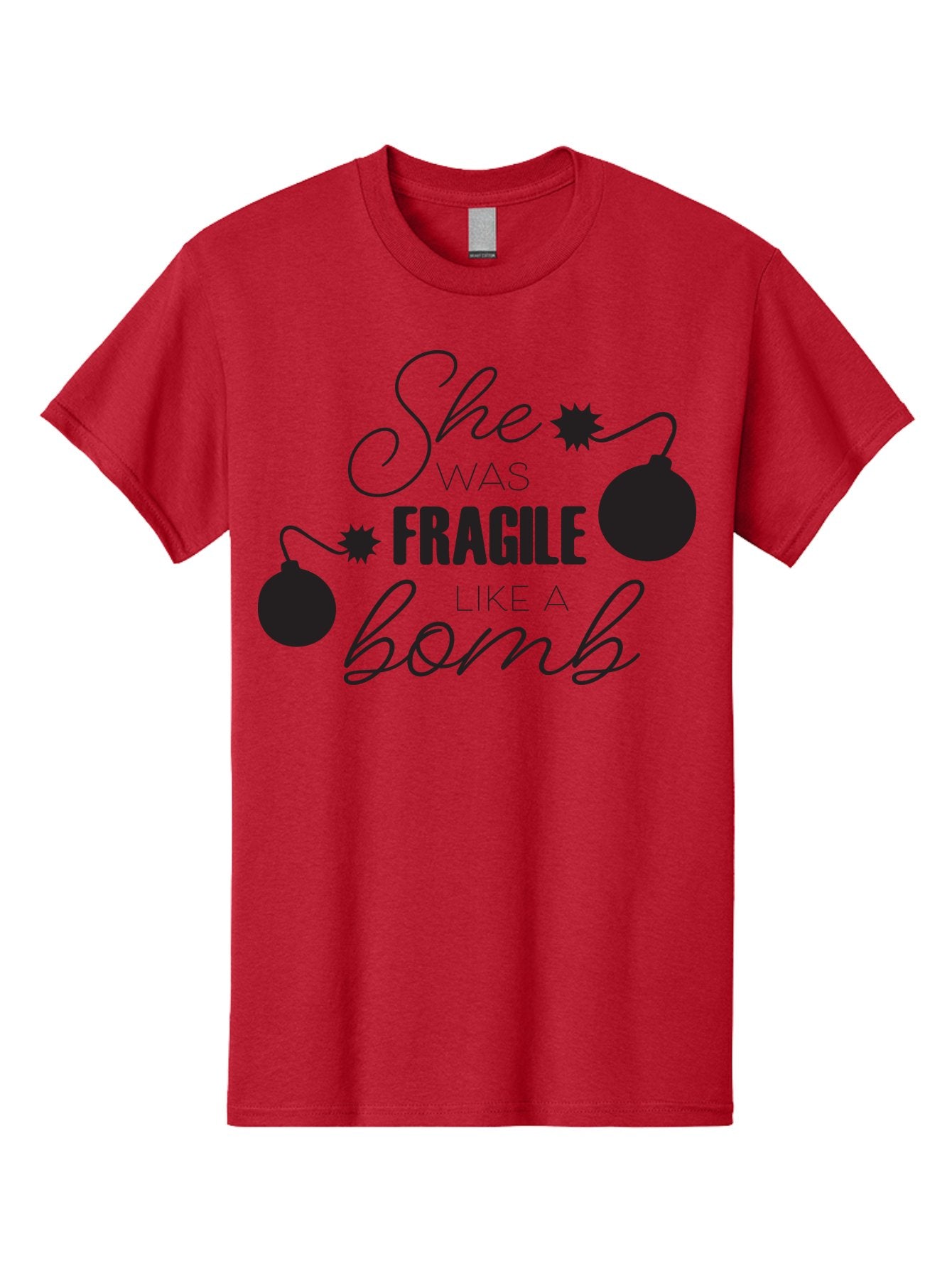 She-Was-Fragile-Like-A-Bomb Men'S Graphic Tee, 100% Cotton, Comfortable Casual Summer Wear, Machine Washable, Inspirational Quote, Motivational Phrase, Strong Women, Empowerment Message, Bomb Illustration, Powerful Graphics, Female Strength, Aad157 13