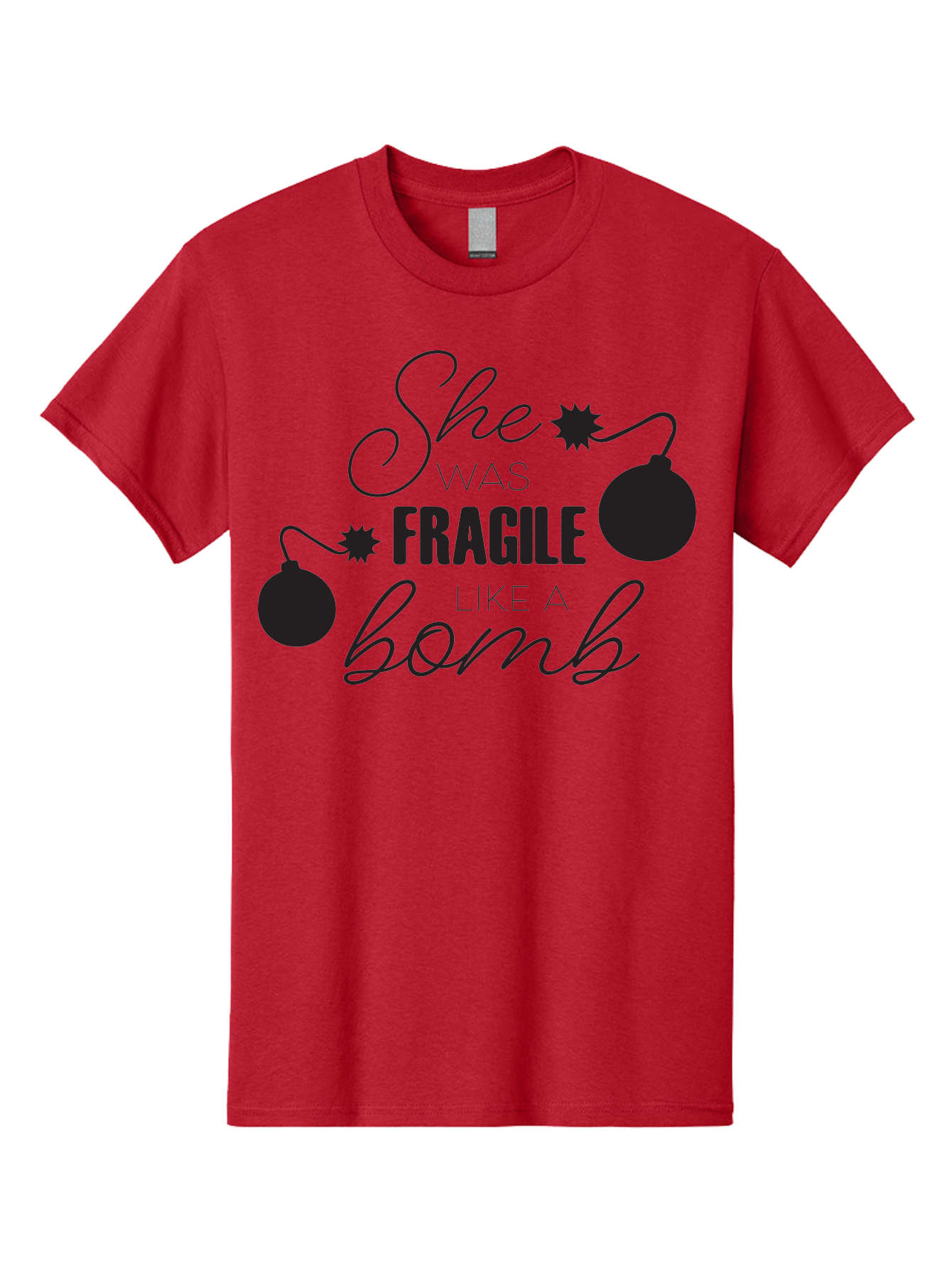 She-Was-Fragile-Like-A-Bomb Men'S Graphic Tee, 100% Cotton, Comfortable Casual Summer Wear, Machine Washable, Inspirational Quote, Motivational Phrase, Strong Women, Empowerment Message, Bomb Illustration, Powerful Graphics, Female Strength, Aad157 29