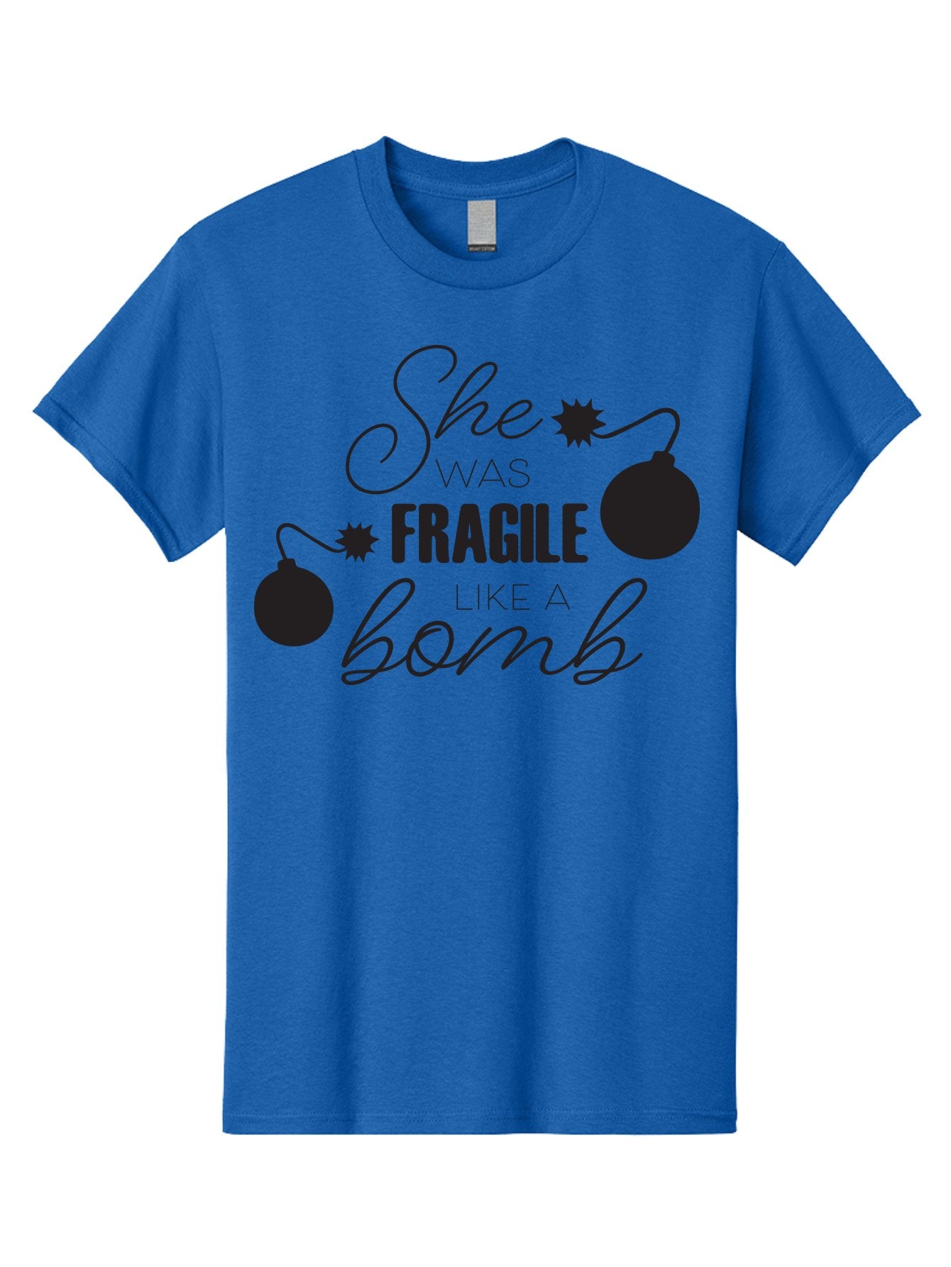 She-Was-Fragile-Like-A-Bomb Men'S Graphic Tee, 100% Cotton, Comfortable Casual Summer Wear, Machine Washable, Inspirational Quote, Motivational Phrase, Strong Women, Empowerment Message, Bomb Illustration, Powerful Graphics, Female Strength, Aad157 15
