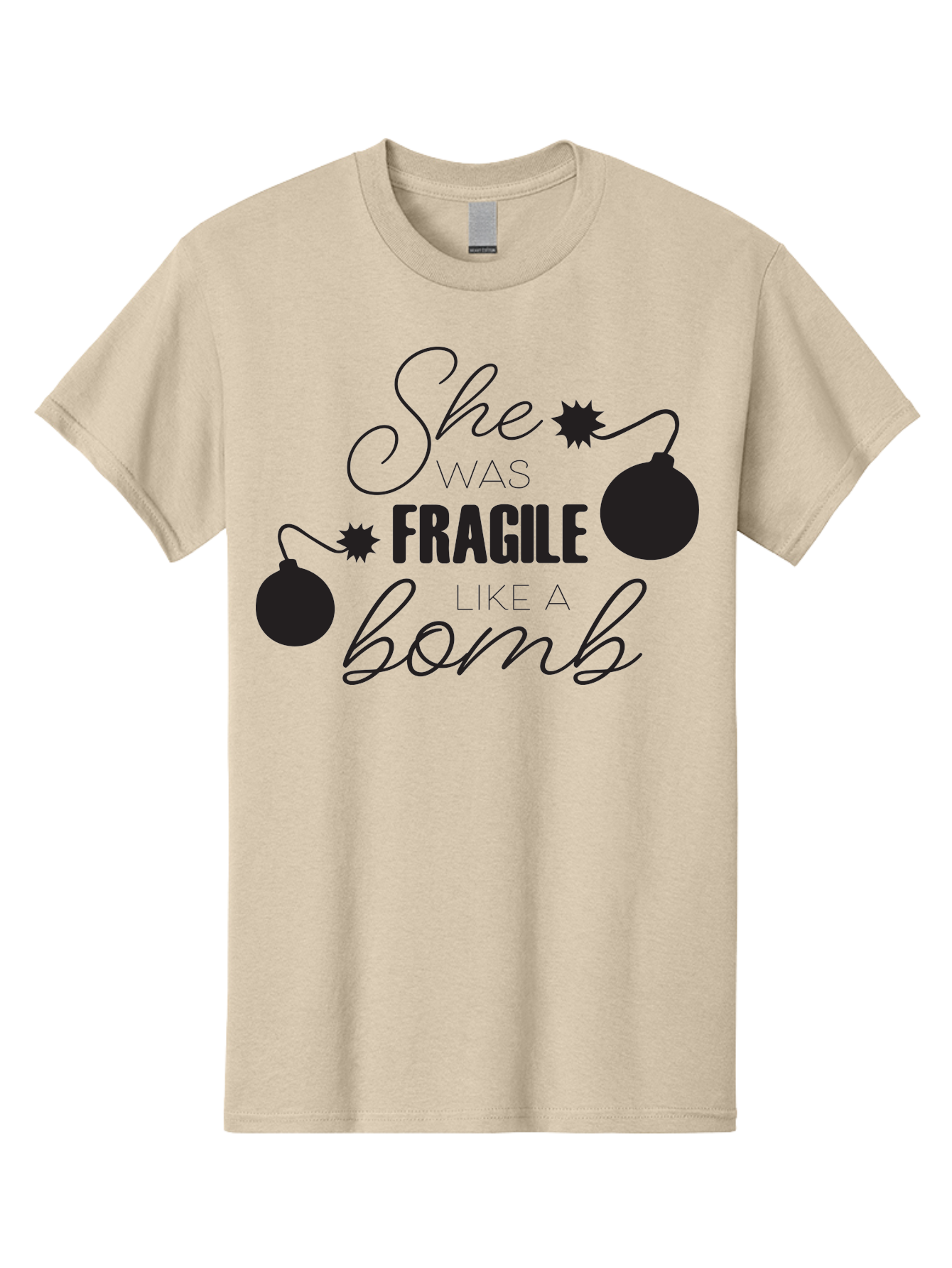 She-Was-Fragile-Like-A-Bomb Men'S Graphic Tee, 100% Cotton, Comfortable Casual Summer Wear, Machine Washable, Inspirational Quote, Motivational Phrase, Strong Women, Empowerment Message, Bomb Illustration, Powerful Graphics, Female Strength, Aad157 21