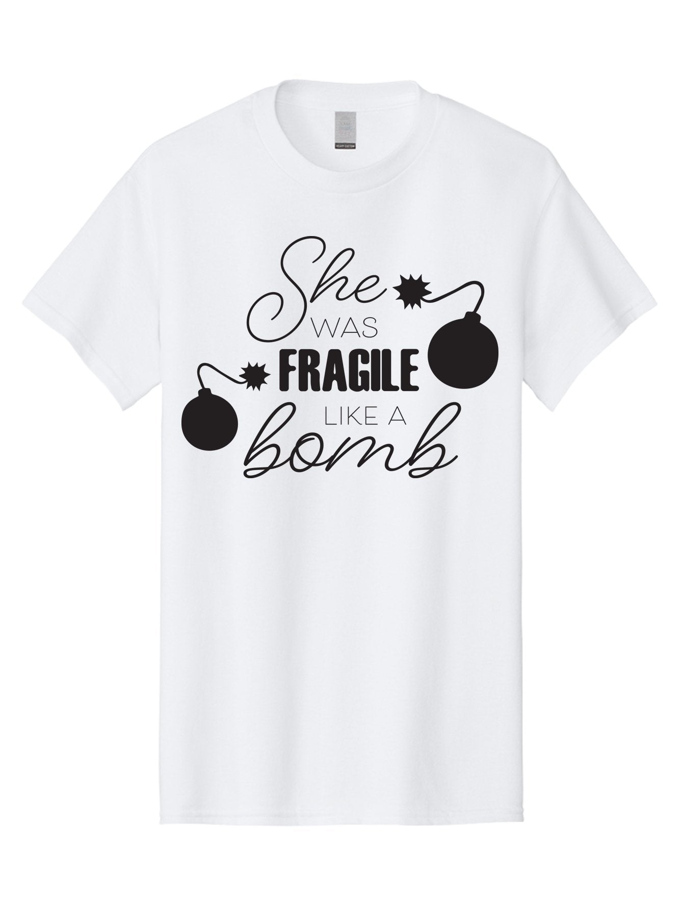 She-Was-Fragile-Like-A-Bomb Men'S Graphic Tee, 100% Cotton, Comfortable Casual Summer Wear, Machine Washable, Inspirational Quote, Motivational Phrase, Strong Women, Empowerment Message, Bomb Illustration, Powerful Graphics, Female Strength, Aad157 12