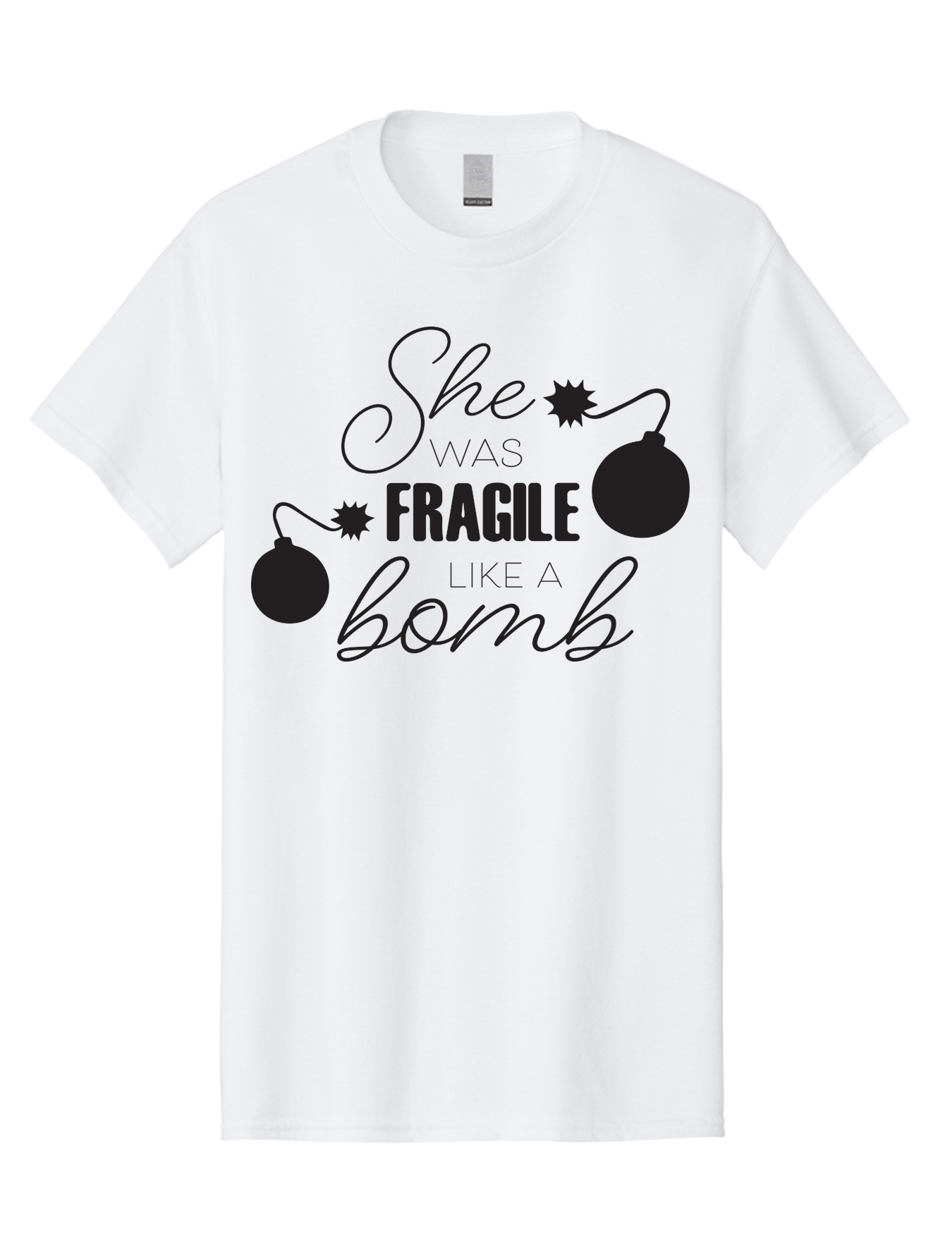She-Was-Fragile-Like-A-Bomb Men'S Graphic Tee, 100% Cotton, Comfortable Casual Summer Wear, Machine Washable, Inspirational Quote, Motivational Phrase, Strong Women, Empowerment Message, Bomb Illustration, Powerful Graphics, Female Strength, Aad157 5