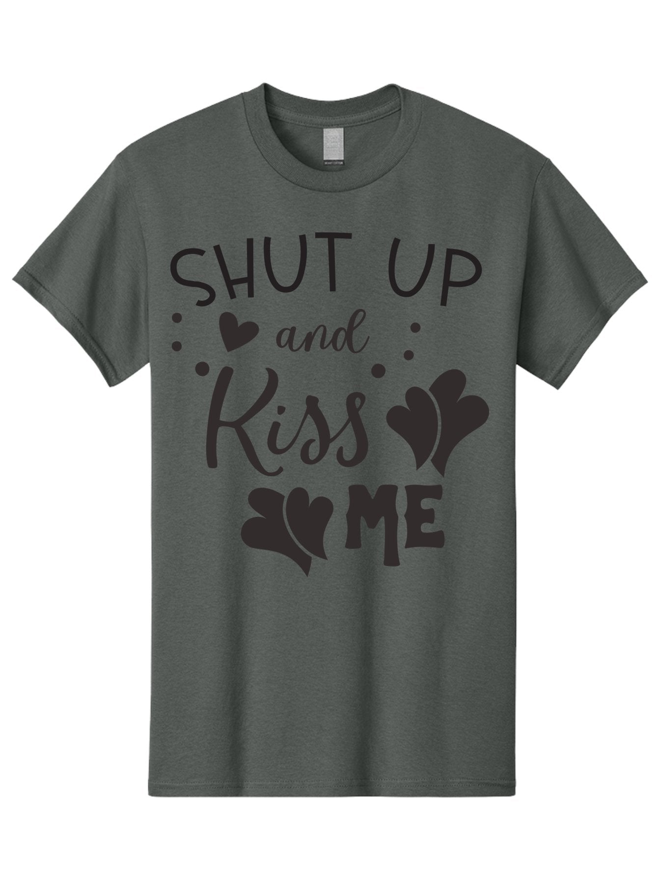 Shut-Up-And-Kiss-Me Men'S Graphic Tee, 100% Cotton, Comfortable Casual Summer Wear, Machine Washable, Love Quotes, Romantic Phrases, Kiss Me, Shut Up, Heart Shapes, Valentines Day, Love Messages, Couple Goals, Sweet Nothings Aad160