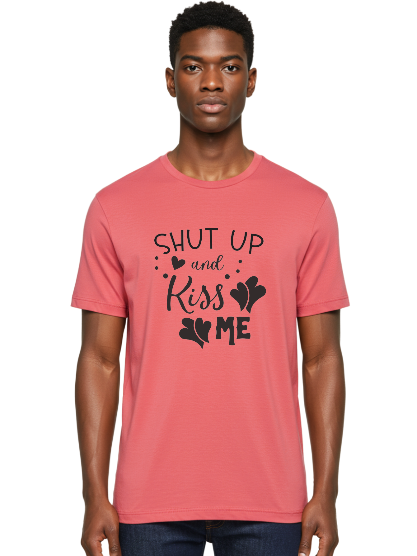 Shut-Up-And-Kiss-Me Men'S Graphic Tee, 100% Cotton, Comfortable Casual Summer Wear, Machine Washable, Love Quotes, Romantic Phrases, Kiss Me, Shut Up, Heart Shapes, Valentines Day, Love Messages, Couple Goals, Sweet Nothings Aad160 16