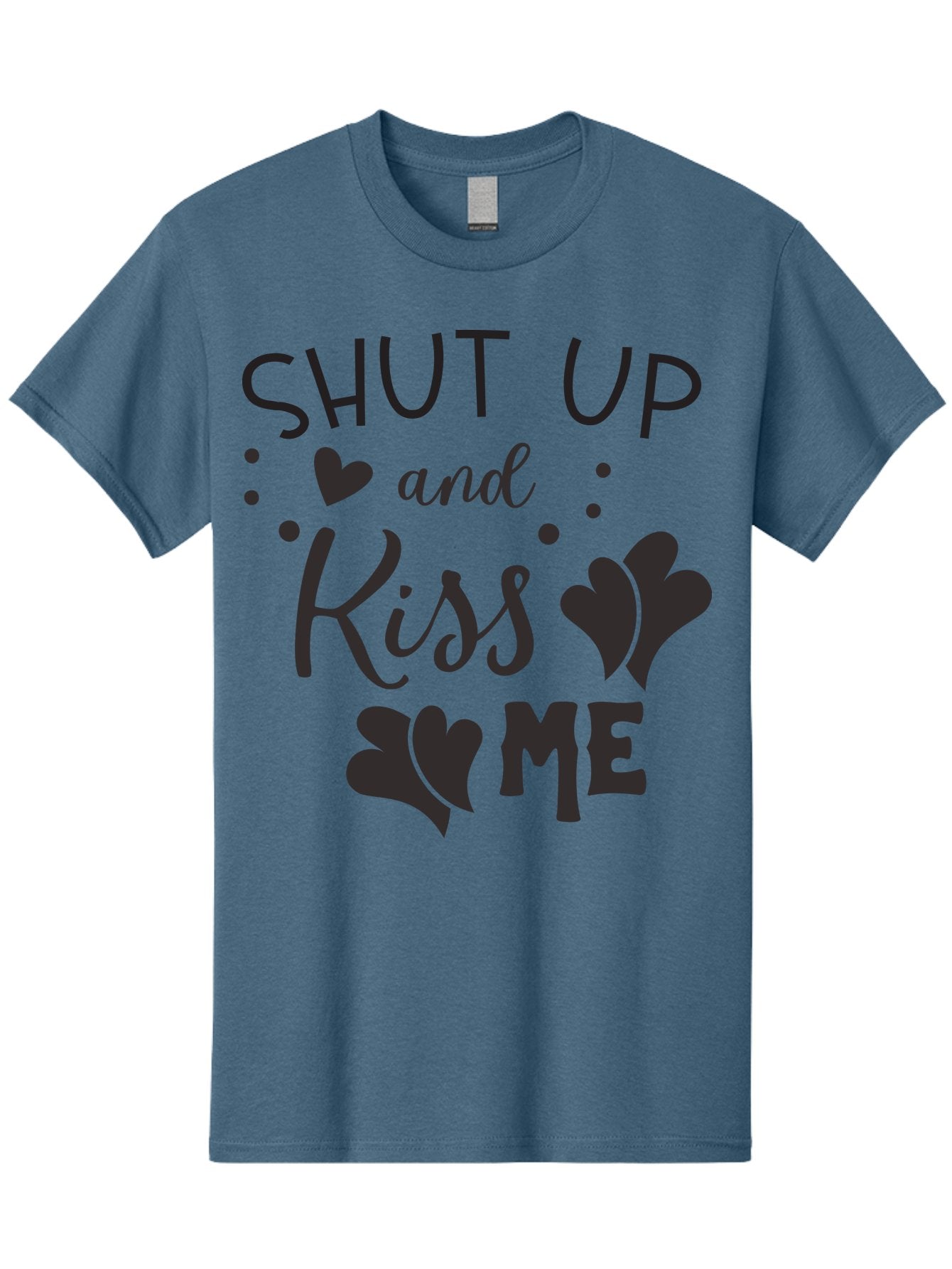 Shut-Up-And-Kiss-Me Men'S Graphic Tee, 100% Cotton, Comfortable Casual Summer Wear, Machine Washable, Love Quotes, Romantic Phrases, Kiss Me, Shut Up, Heart Shapes, Valentines Day, Love Messages, Couple Goals, Sweet Nothings Aad160 14