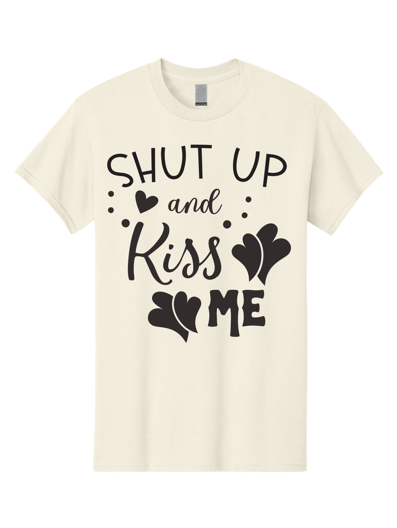 Shut-Up-And-Kiss-Me Men'S Graphic Tee, 100% Cotton, Comfortable Casual Summer Wear, Machine Washable, Love Quotes, Romantic Phrases, Kiss Me, Shut Up, Heart Shapes, Valentines Day, Love Messages, Couple Goals, Sweet Nothings Aad160 11