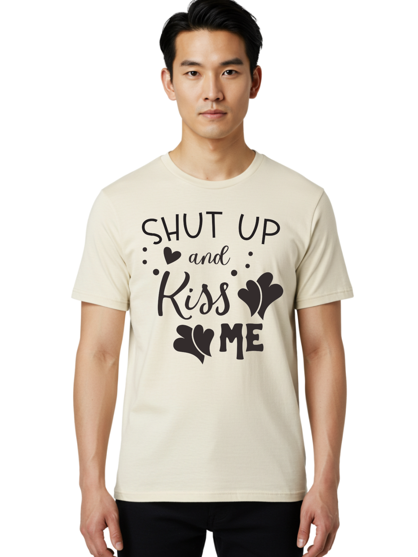 Shut-Up-And-Kiss-Me Men'S Graphic Tee, 100% Cotton, Comfortable Casual Summer Wear, Machine Washable, Love Quotes, Romantic Phrases, Kiss Me, Shut Up, Heart Shapes, Valentines Day, Love Messages, Couple Goals, Sweet Nothings Aad160 8