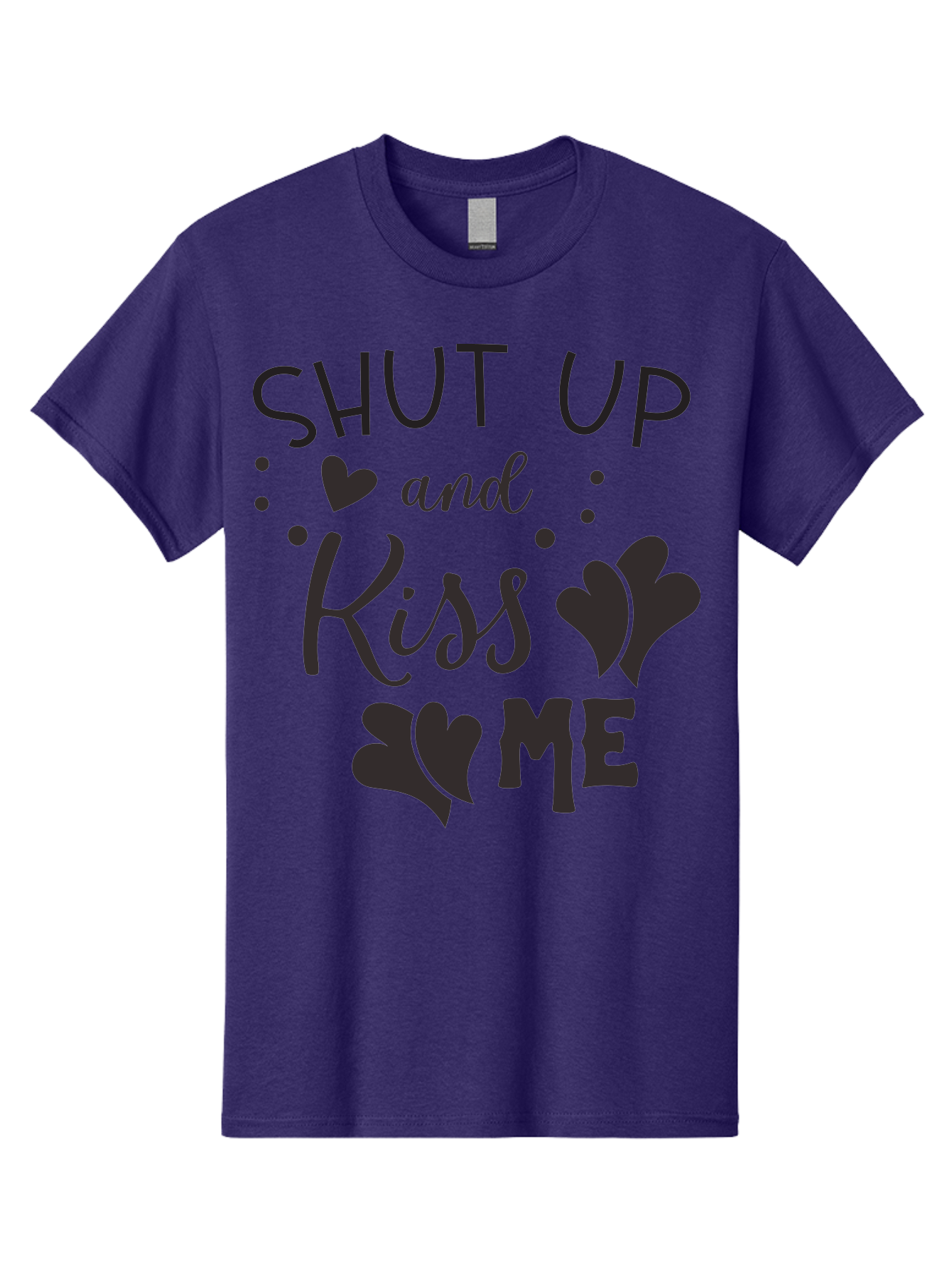 Shut-Up-And-Kiss-Me Men'S Graphic Tee, 100% Cotton, Comfortable Casual Summer Wear, Machine Washable, Love Quotes, Romantic Phrases, Kiss Me, Shut Up, Heart Shapes, Valentines Day, Love Messages, Couple Goals, Sweet Nothings Aad160