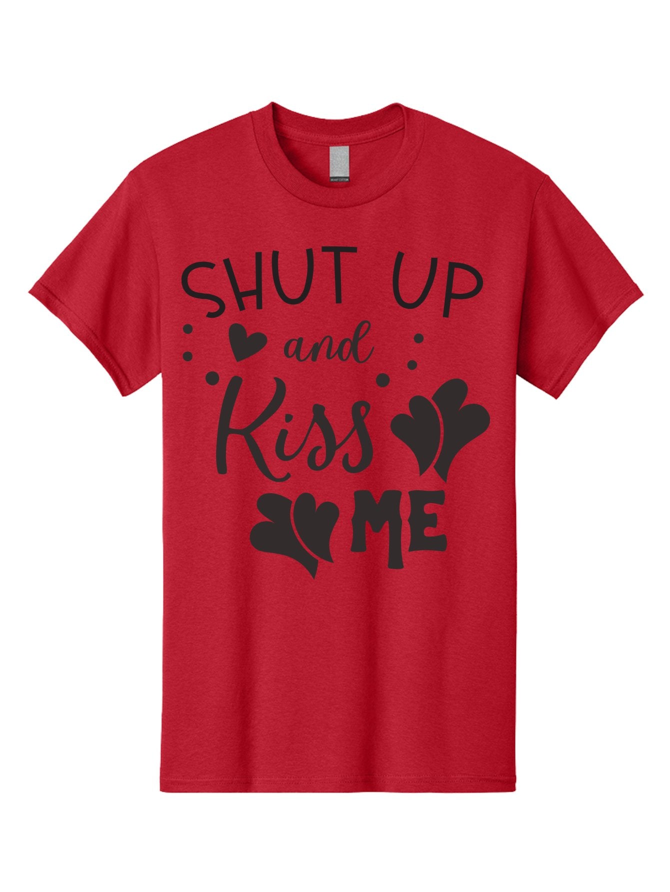 Shut-Up-And-Kiss-Me Men'S Graphic Tee, 100% Cotton, Comfortable Casual Summer Wear, Machine Washable, Love Quotes, Romantic Phrases, Kiss Me, Shut Up, Heart Shapes, Valentines Day, Love Messages, Couple Goals, Sweet Nothings Aad160 4