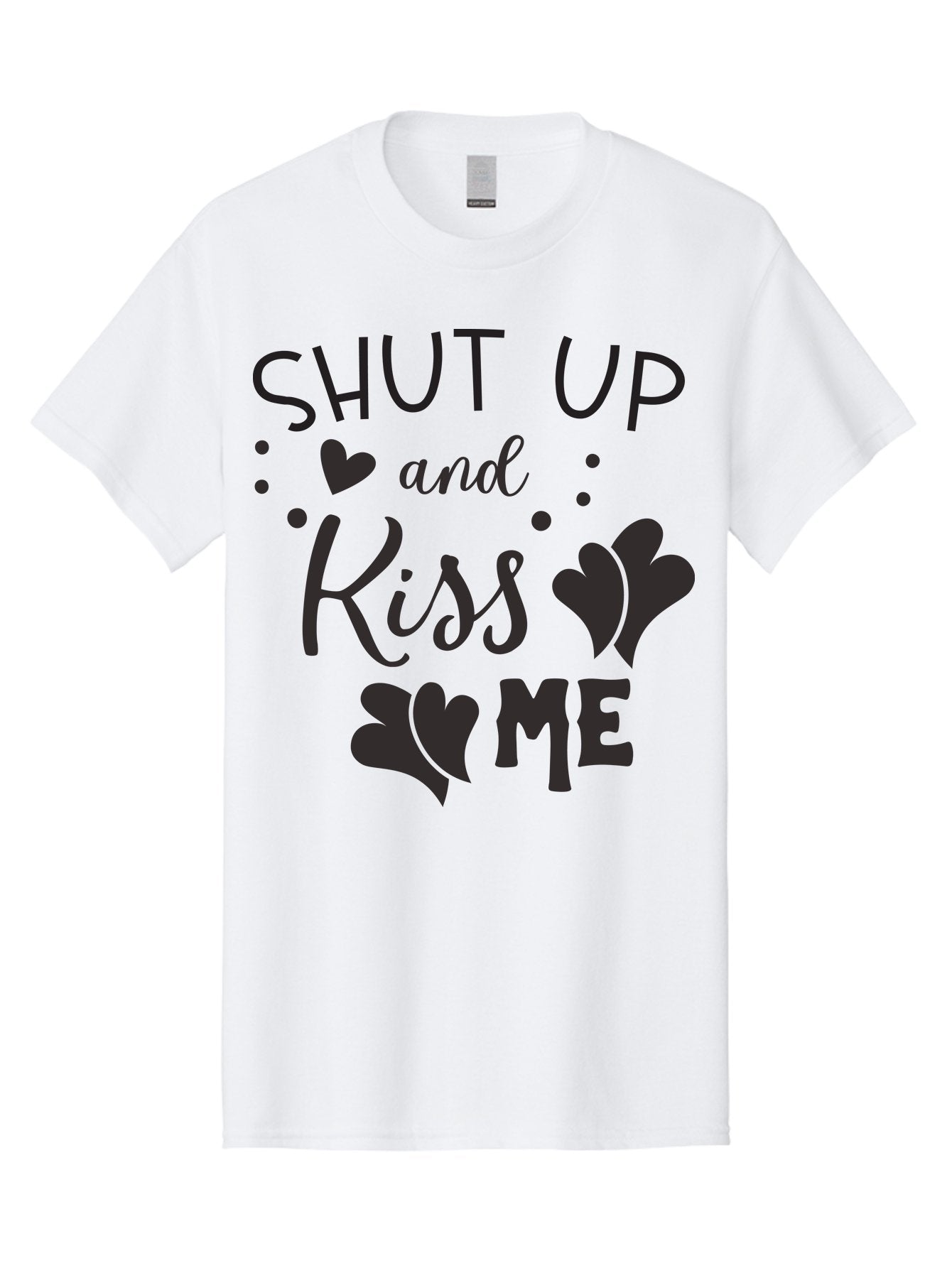 Shut-Up-And-Kiss-Me Men'S Graphic Tee, 100% Cotton, Comfortable Casual Summer Wear, Machine Washable, Love Quotes, Romantic Phrases, Kiss Me, Shut Up, Heart Shapes, Valentines Day, Love Messages, Couple Goals, Sweet Nothings Aad160 6