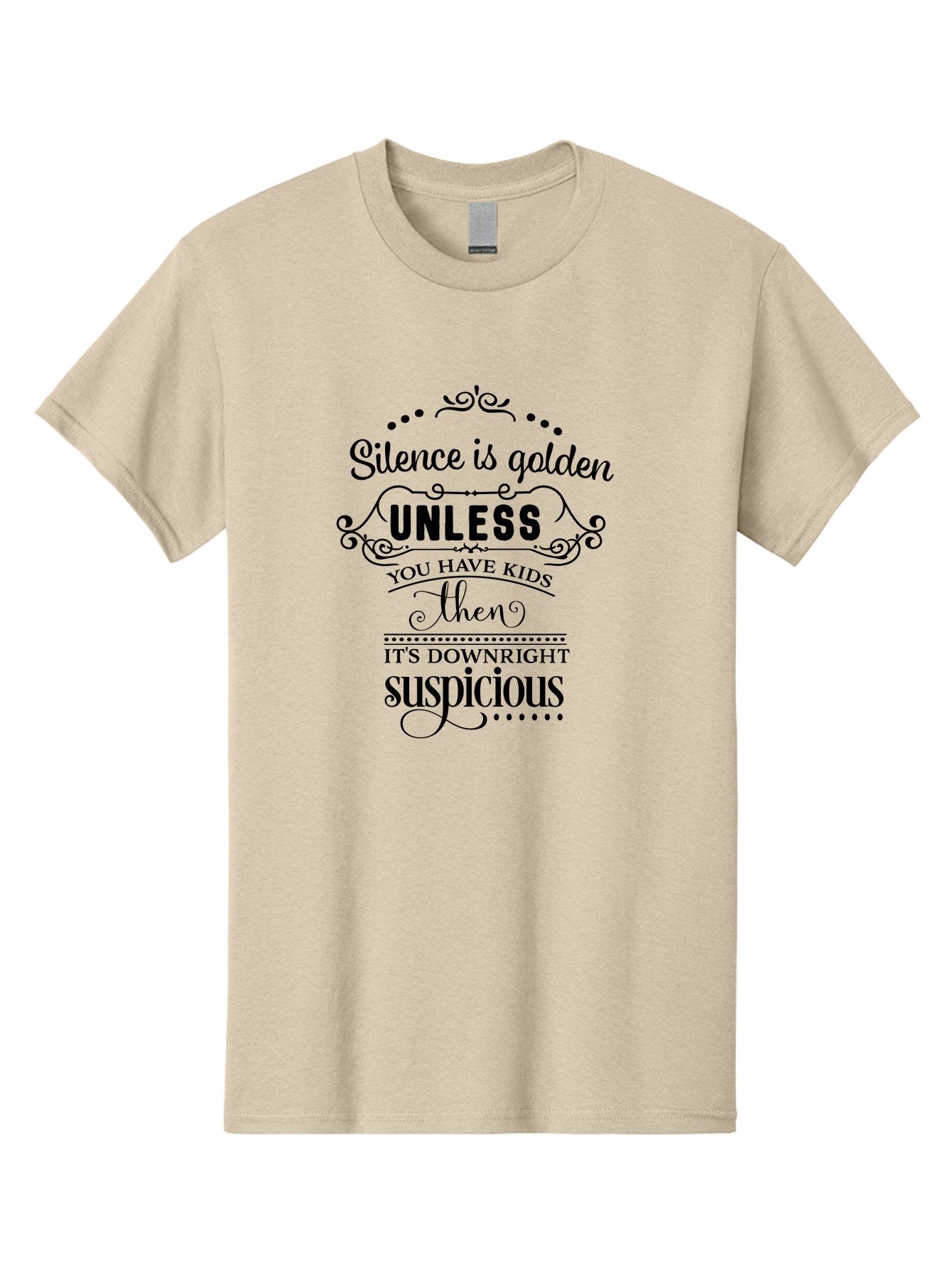 Silence-Is-Golden-Unless Men'S Graphic Tee, 100% Cotton, Comfortable Casual Summer Wear, Machine Washable, Funny Quote, Parenting Humor, Silence Is Golden, Unless You Have Kids, Humorous Quote, Parenting Joke, Sarcastic Quote, Aad161 5