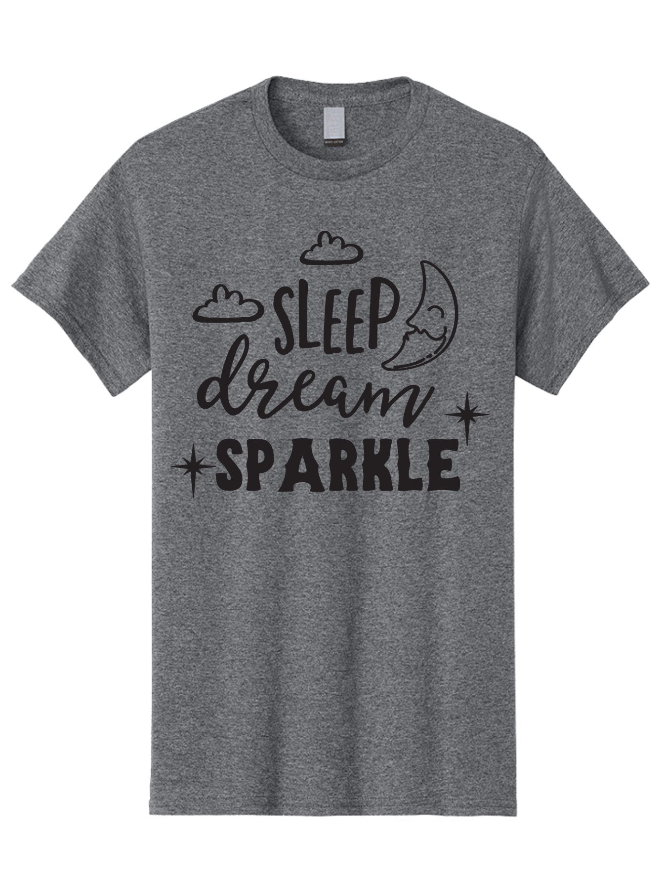 Sleep-Dream-Sparkle Men'S Graphic Tee, 100% Cotton, Comfortable Casual Summer Wear, Machine Washable, Inspirational Quote, Motivational Phrase, Sleep, Dream, Sparkle, Stars, Moon, Clouds, Whimsical Design, Positive Vibes, Good Night Message Aad163