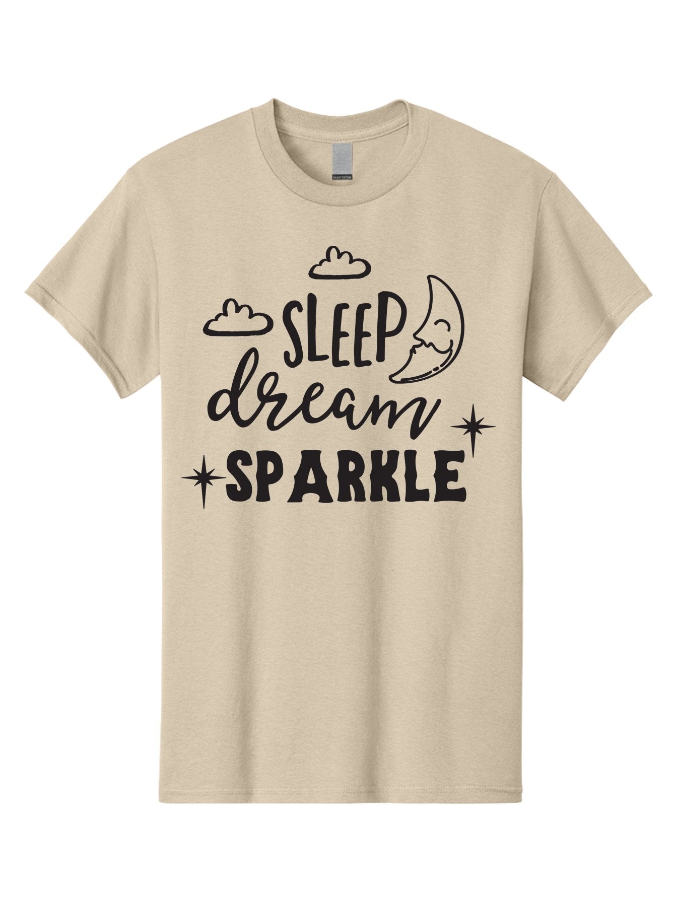 Sleep-Dream-Sparkle Men'S Graphic Tee, 100% Cotton, Comfortable Casual Summer Wear, Machine Washable, Inspirational Quote, Motivational Phrase, Sleep, Dream, Sparkle, Stars, Moon, Clouds, Whimsical Design, Positive Vibes, Good Night Message Aad163 5