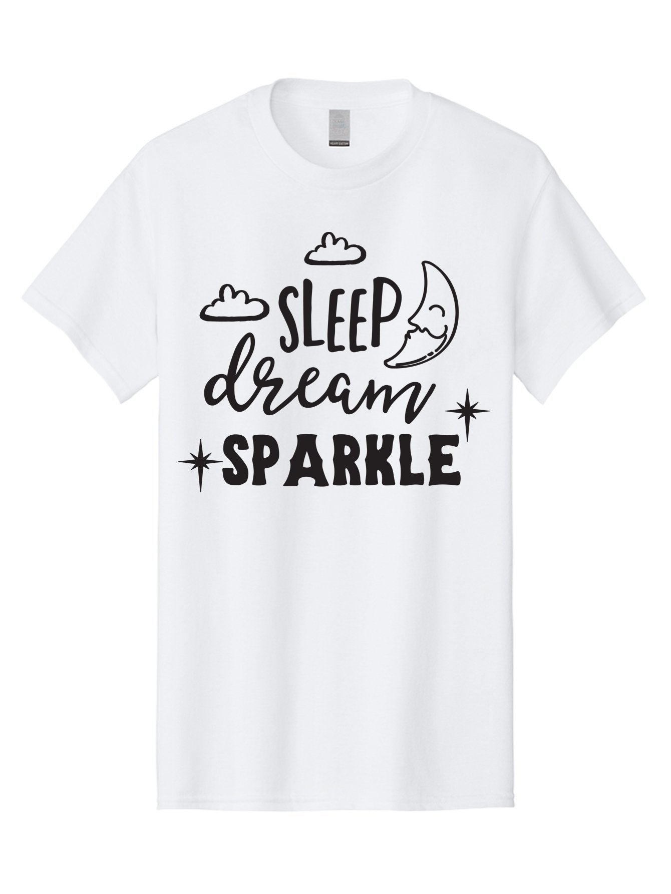 Sleep-Dream-Sparkle Men'S Graphic Tee, 100% Cotton, Comfortable Casual Summer Wear, Machine Washable, Inspirational Quote, Motivational Phrase, Sleep, Dream, Sparkle, Stars, Moon, Clouds, Whimsical Design, Positive Vibes, Good Night Message Aad163 6