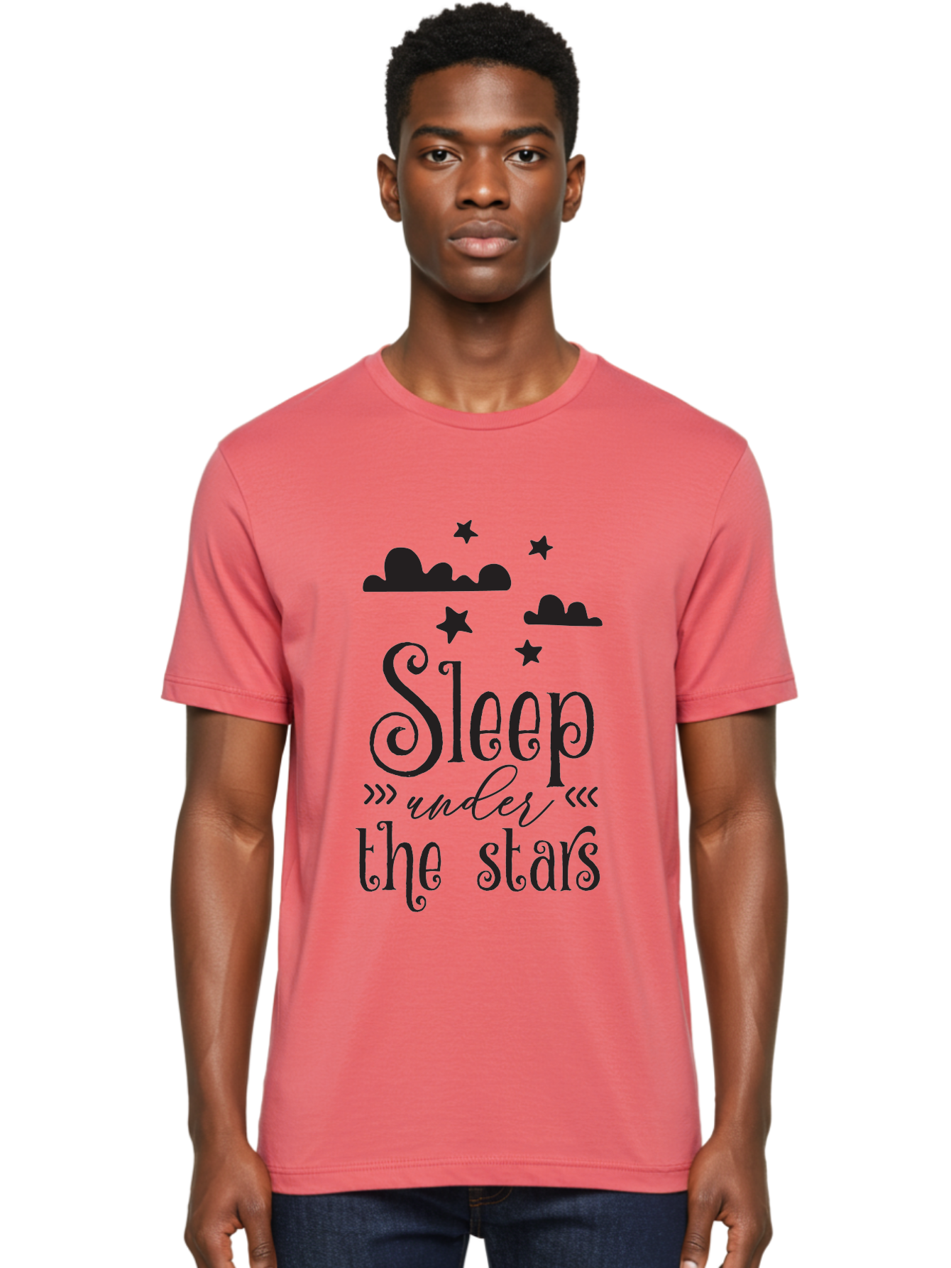Sleep-Under-The-Stars Men'S Graphic Tee, 100% Cotton, Comfortable Casual Summer Wear, Machine Washable, Sleep Under The Stars, Night Sky, Starry Night, Relaxation, Calming Quote, Inspirational Quote, Celestial Theme, Dreamy Atmosphere Aad164 26