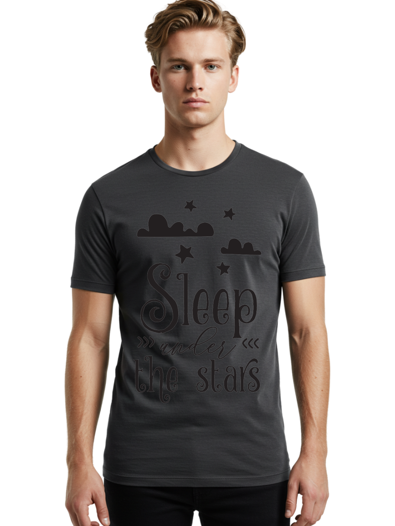 Sleep-Under-The-Stars Men'S Graphic Tee, 100% Cotton, Comfortable Casual Summer Wear, Machine Washable, Sleep Under The Stars, Night Sky, Starry Night, Relaxation, Calming Quote, Inspirational Quote, Celestial Theme, Dreamy Atmosphere Aad164 10