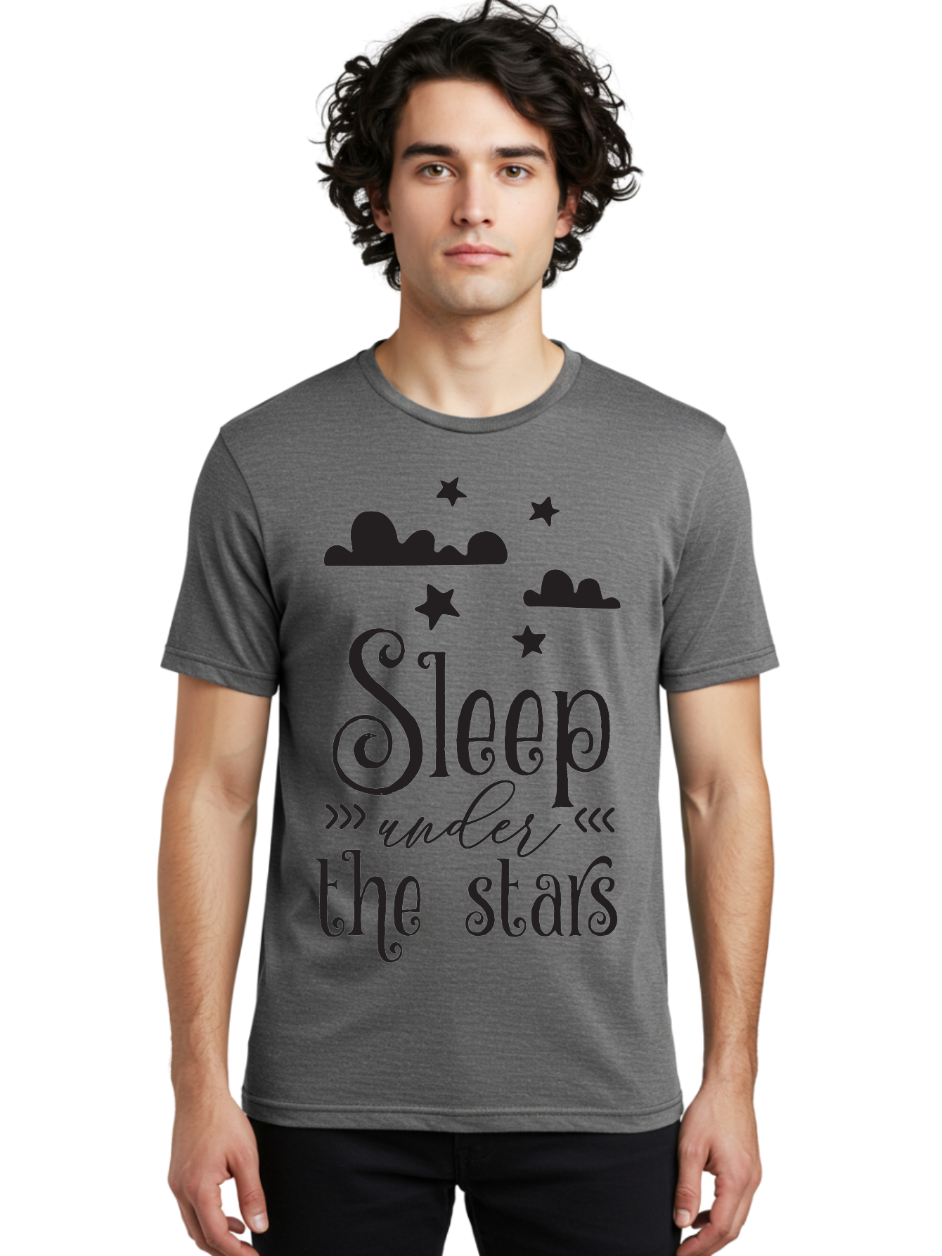 Sleep-Under-The-Stars Men'S Graphic Tee, 100% Cotton, Comfortable Casual Summer Wear, Machine Washable, Sleep Under The Stars, Night Sky, Starry Night, Relaxation, Calming Quote, Inspirational Quote, Celestial Theme, Dreamy Atmosphere Aad164 20