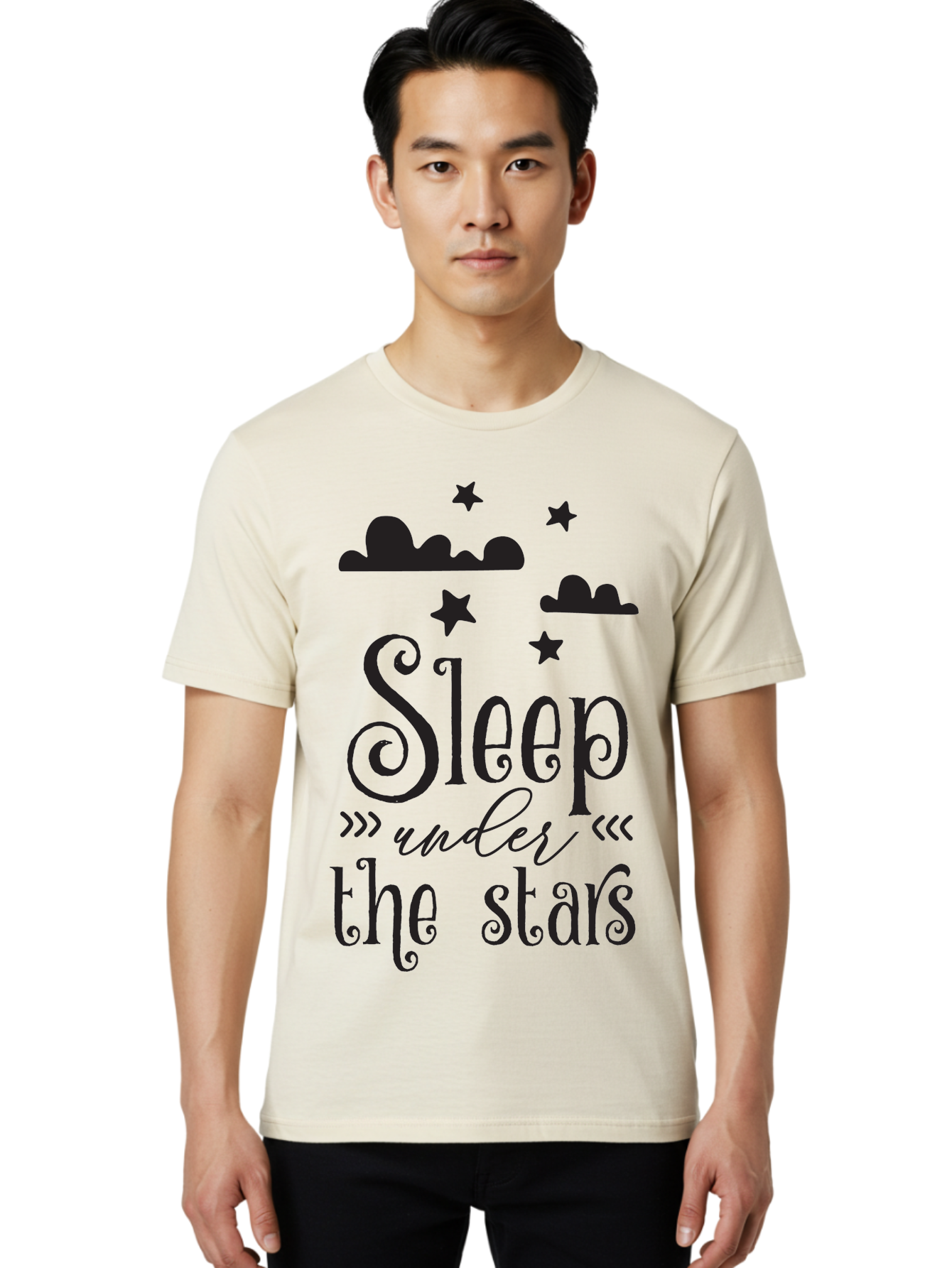 Sleep-Under-The-Stars Men'S Graphic Tee, 100% Cotton, Comfortable Casual Summer Wear, Machine Washable, Sleep Under The Stars, Night Sky, Starry Night, Relaxation, Calming Quote, Inspirational Quote, Celestial Theme, Dreamy Atmosphere Aad164 12