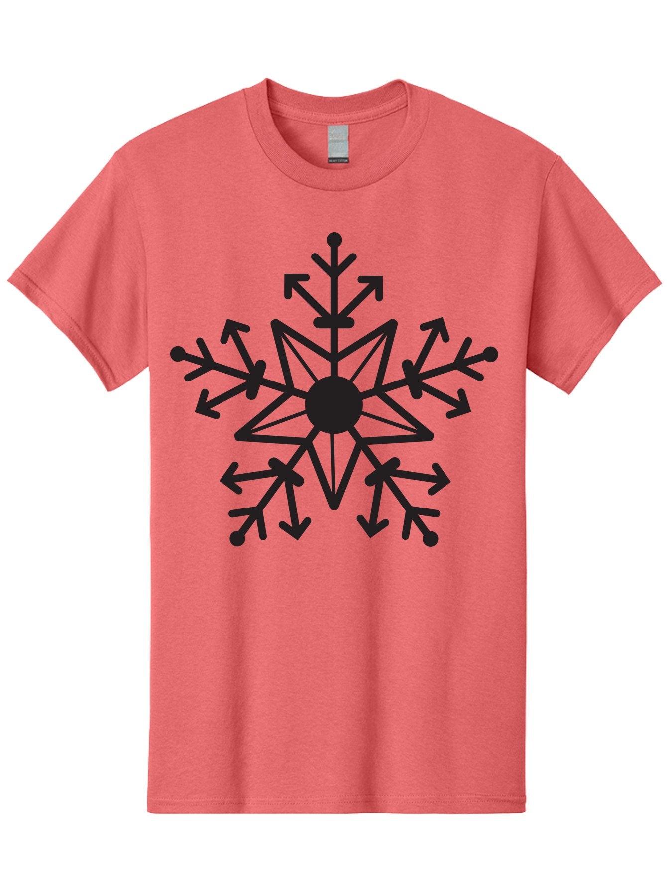 Snowflake-1 Men'S Graphic Tee, 100% Cotton, Comfortable Casual Summer Wear, Machine Washable, Snowflake Design, Arrow Pattern, Symmetrical Shape, Geometric Figure, Abstract Art, Black And Green, Intricate Details, Frosty Feel, Winter Theme Aad167 4