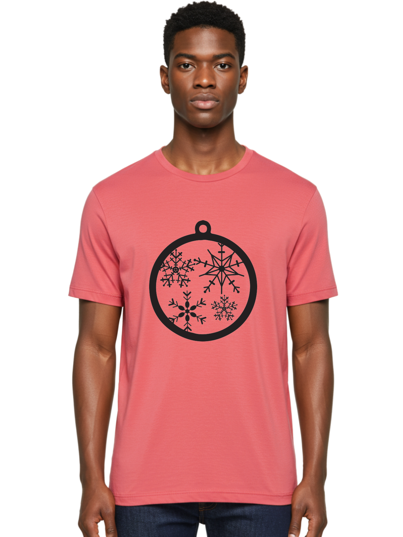 Snowflakes-Ornament-2 Men'S Graphic Tee, 100% Cotton, Comfortable Casual Summer Wear, Machine Washable, Snowflakes, Winter Decoration, Christmas Ornament, Festive Design, Holiday Decor, Black Silhouette, Intricate Patterns, Snowflake Art, Aad177