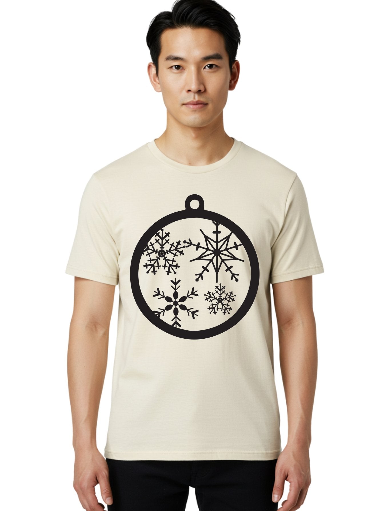 Snowflakes-Ornament-2 Men'S Graphic Tee, 100% Cotton, Comfortable Casual Summer Wear, Machine Washable, Snowflakes, Winter Decoration, Christmas Ornament, Festive Design, Holiday Decor, Black Silhouette, Intricate Patterns, Snowflake Art, Aad177 26