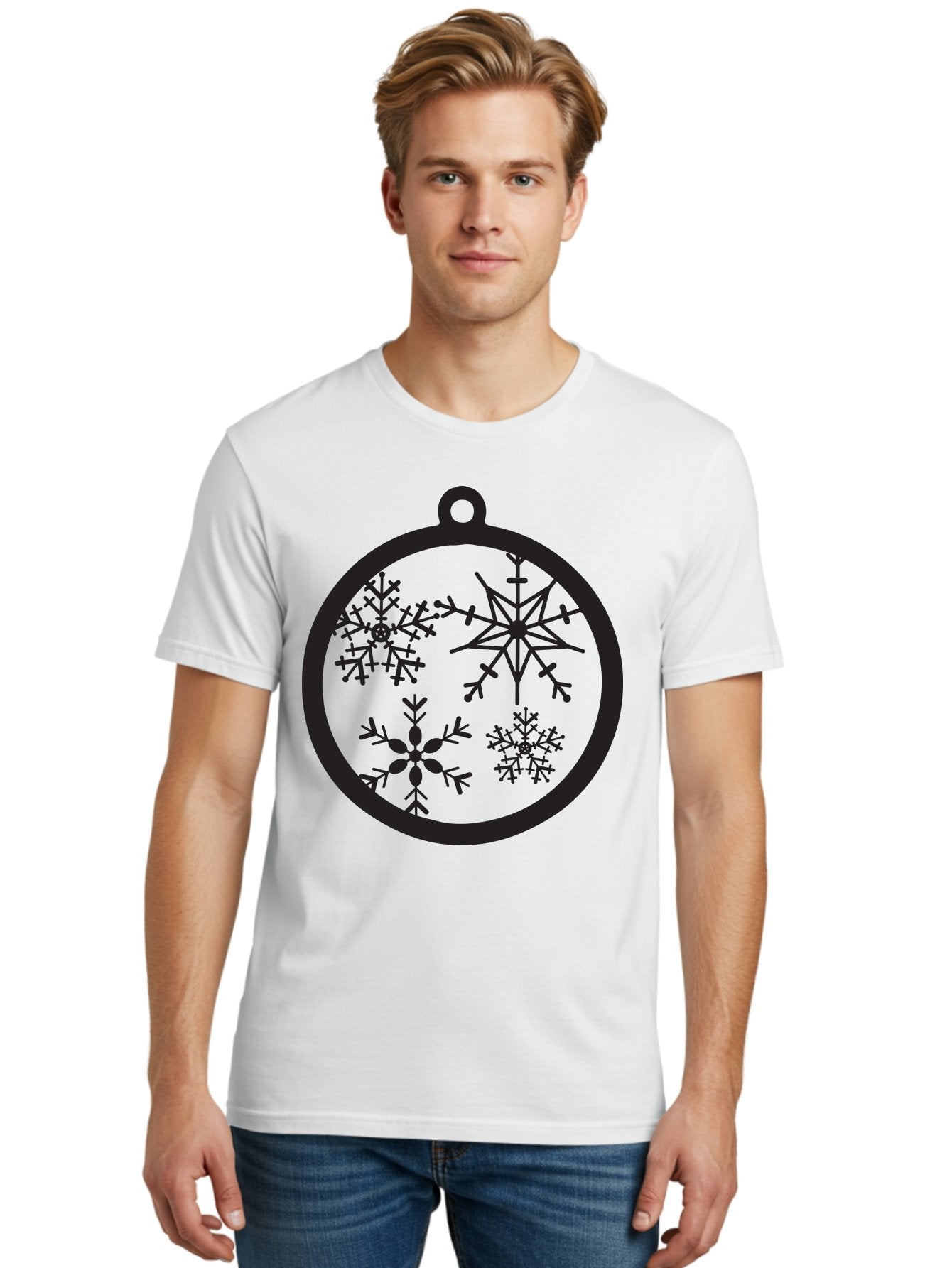 Snowflakes-Ornament-2 Men'S Graphic Tee, 100% Cotton, Comfortable Casual Summer Wear, Machine Washable, Snowflakes, Winter Decoration, Christmas Ornament, Festive Design, Holiday Decor, Black Silhouette, Intricate Patterns, Snowflake Art, Aad177 21