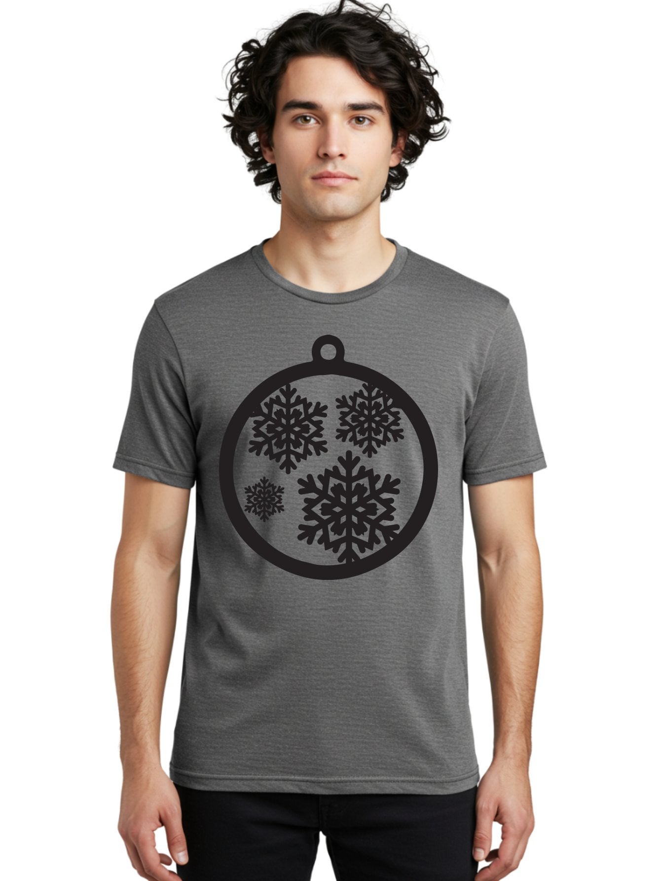 Snowflakes-Ornament Men'S Graphic Tee, 100% Cotton, Comfortable Casual Summer Wear, Machine Washable, Black Christmas Bauble, Snowflakes, Festive Decoration, Holiday Ornament, Winter Wonderland, Seasonal Decor, Black Silhouette, Aad178 23