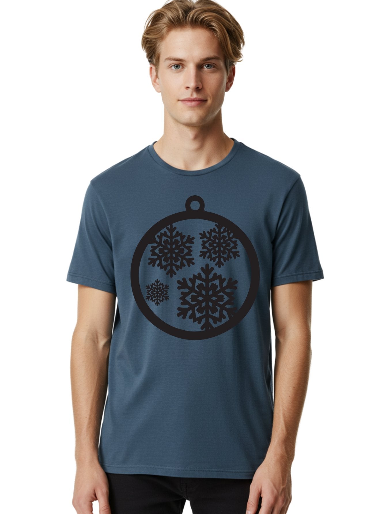 Snowflakes-Ornament Men'S Graphic Tee, 100% Cotton, Comfortable Casual Summer Wear, Machine Washable, Black Christmas Bauble, Snowflakes, Festive Decoration, Holiday Ornament, Winter Wonderland, Seasonal Decor, Black Silhouette, Aad178 19
