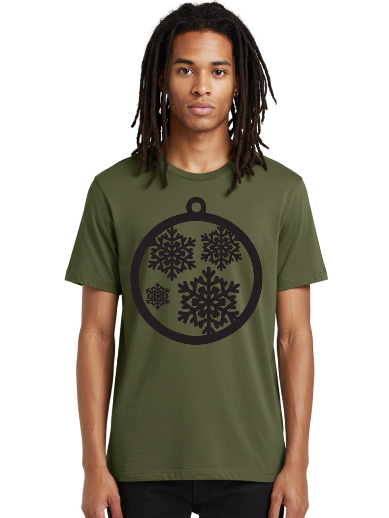 Snowflakes-Ornament Men'S Graphic Tee, 100% Cotton, Comfortable Casual Summer Wear, Machine Washable, Black Christmas Bauble, Snowflakes, Festive Decoration, Holiday Ornament, Winter Wonderland, Seasonal Decor, Black Silhouette, Aad178 30