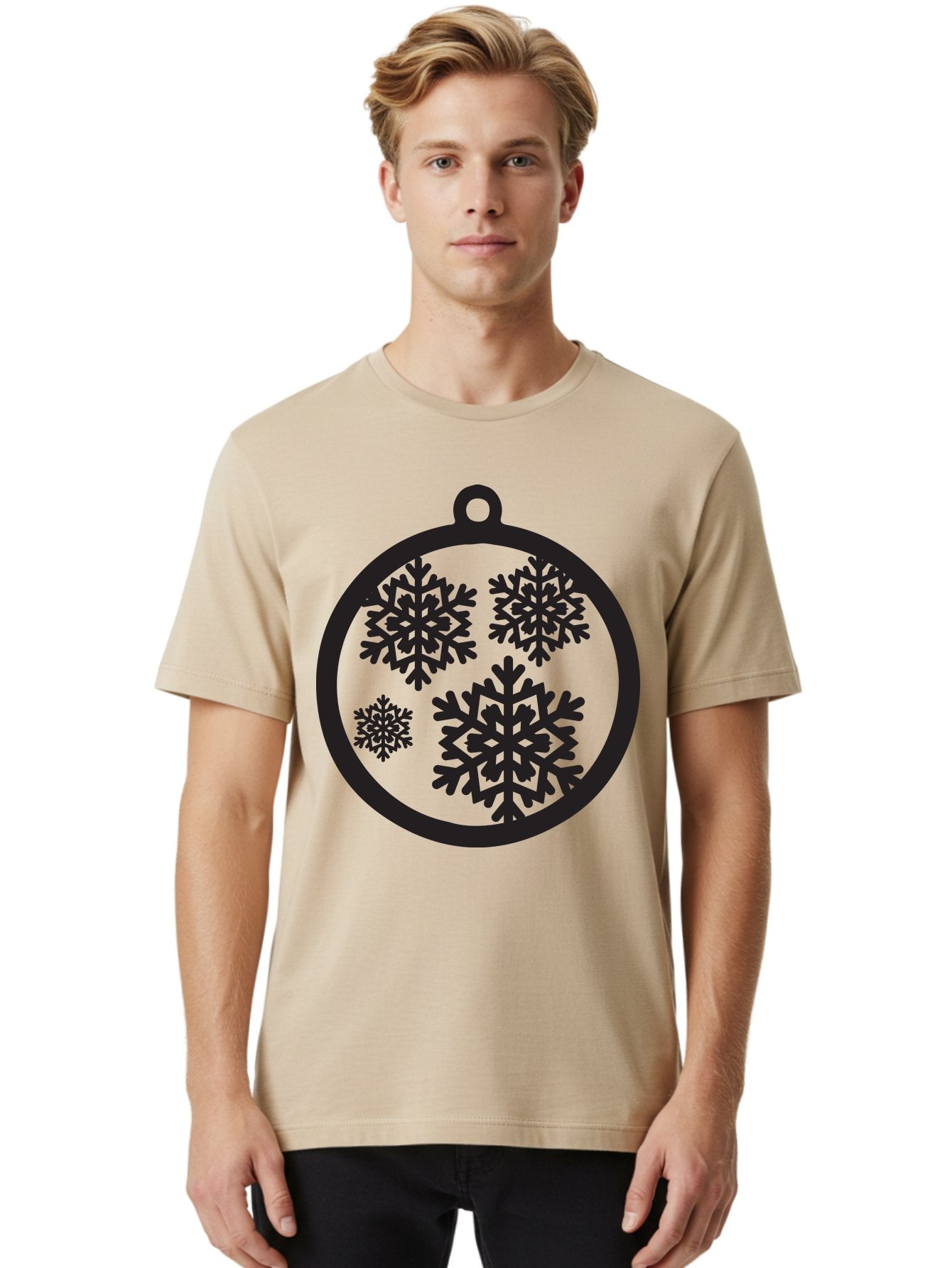 Snowflakes-Ornament Men'S Graphic Tee, 100% Cotton, Comfortable Casual Summer Wear, Machine Washable, Black Christmas Bauble, Snowflakes, Festive Decoration, Holiday Ornament, Winter Wonderland, Seasonal Decor, Black Silhouette, Aad178 17