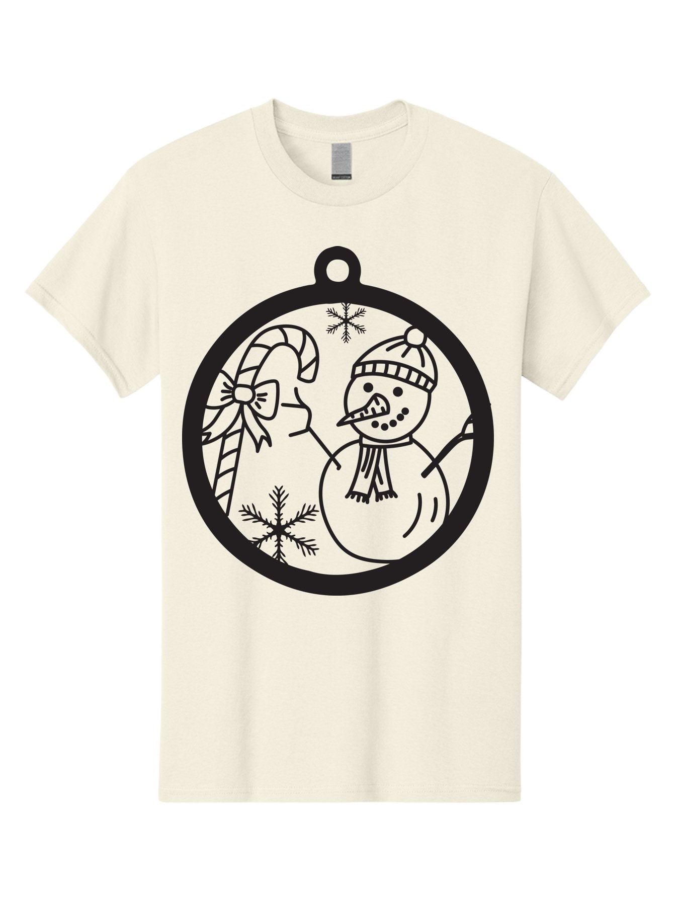 Snowman-Ornament Men'S Graphic Tee, 100% Cotton, Comfortable Casual Summer Wear, Machine Washable, Snowman Holding Candy Cane, Snowman Ornament, Christmas Decoration, Winter Wonderland, Festive Design, Holiday Cheer, Snowflakes Aad180 4