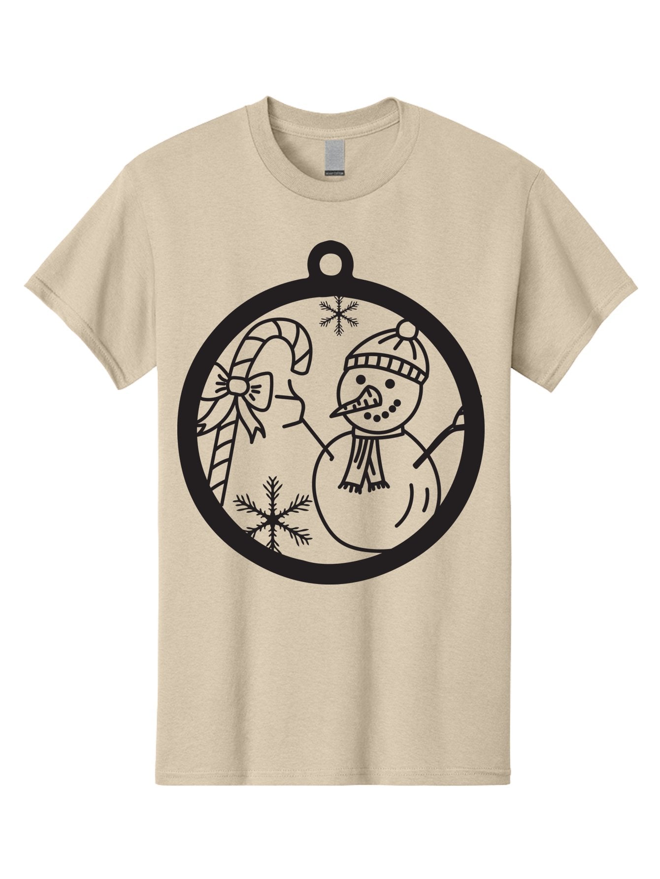 Snowman-Ornament Men'S Graphic Tee, 100% Cotton, Comfortable Casual Summer Wear, Machine Washable, Snowman Holding Candy Cane, Snowman Ornament, Christmas Decoration, Winter Wonderland, Festive Design, Holiday Cheer, Snowflakes Aad180
