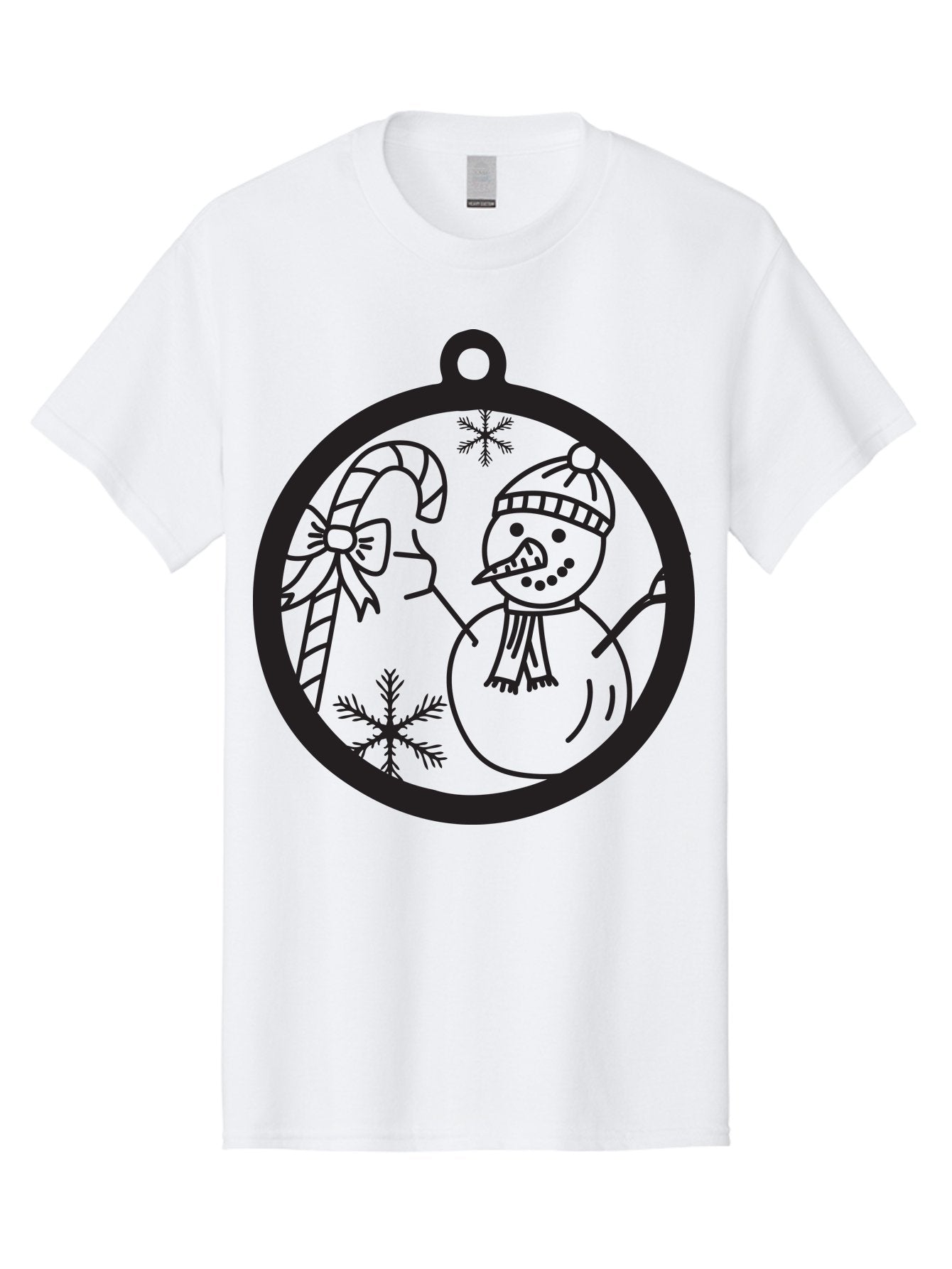 Snowman-Ornament Men'S Graphic Tee, 100% Cotton, Comfortable Casual Summer Wear, Machine Washable, Snowman Holding Candy Cane, Snowman Ornament, Christmas Decoration, Winter Wonderland, Festive Design, Holiday Cheer, Snowflakes Aad180 12