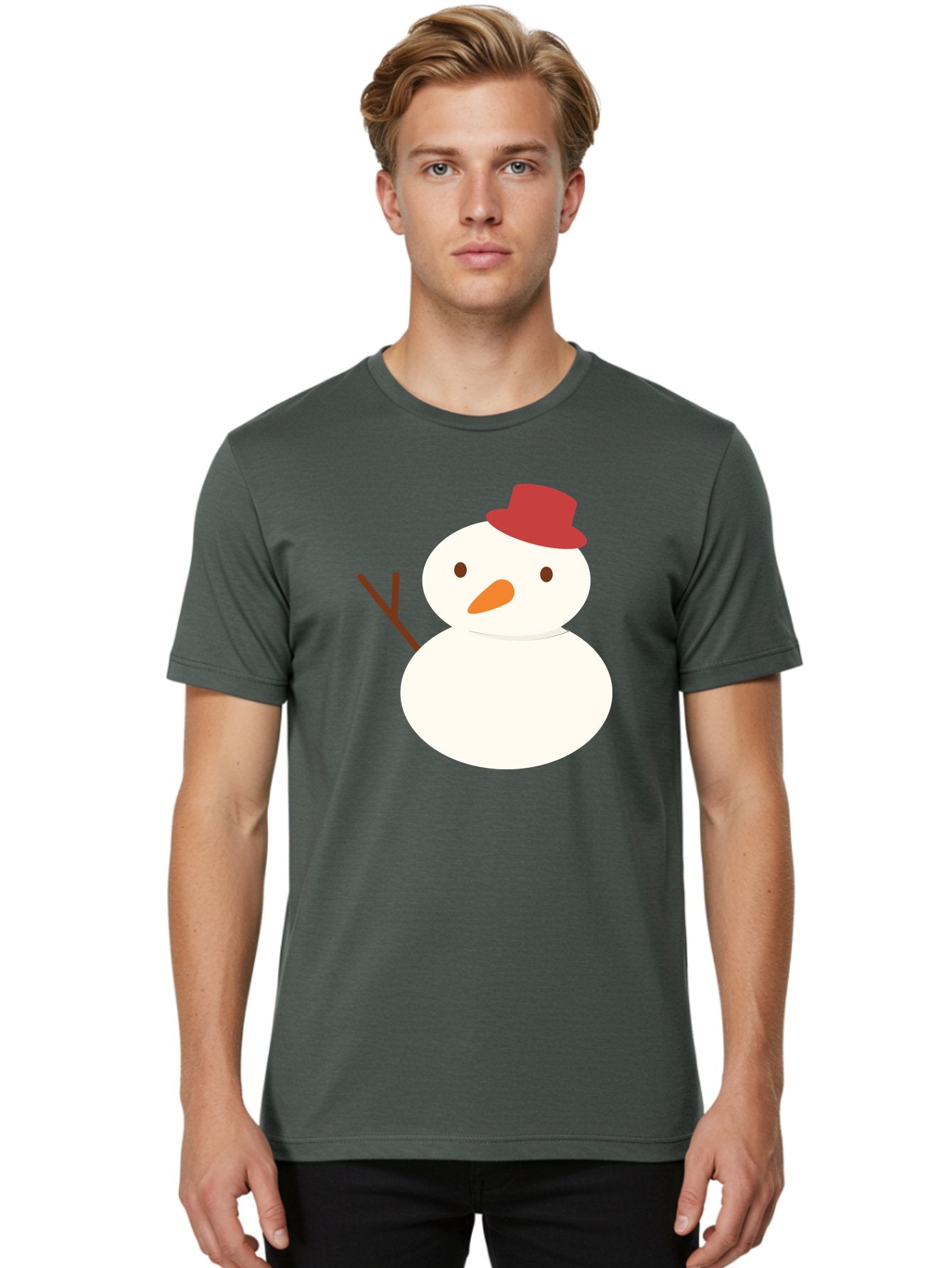 Snowman Men'S Graphic Tee, 100% Cotton, Comfortable Casual Summer Wear, Machine Washable, Snowman Character, Winter Icon, Snowman Illustration, Red Hat, Orange Nose, Stick Arms, Cartoon Snowman, Frosty Friend, Simple Snowman Design, Aad181 21