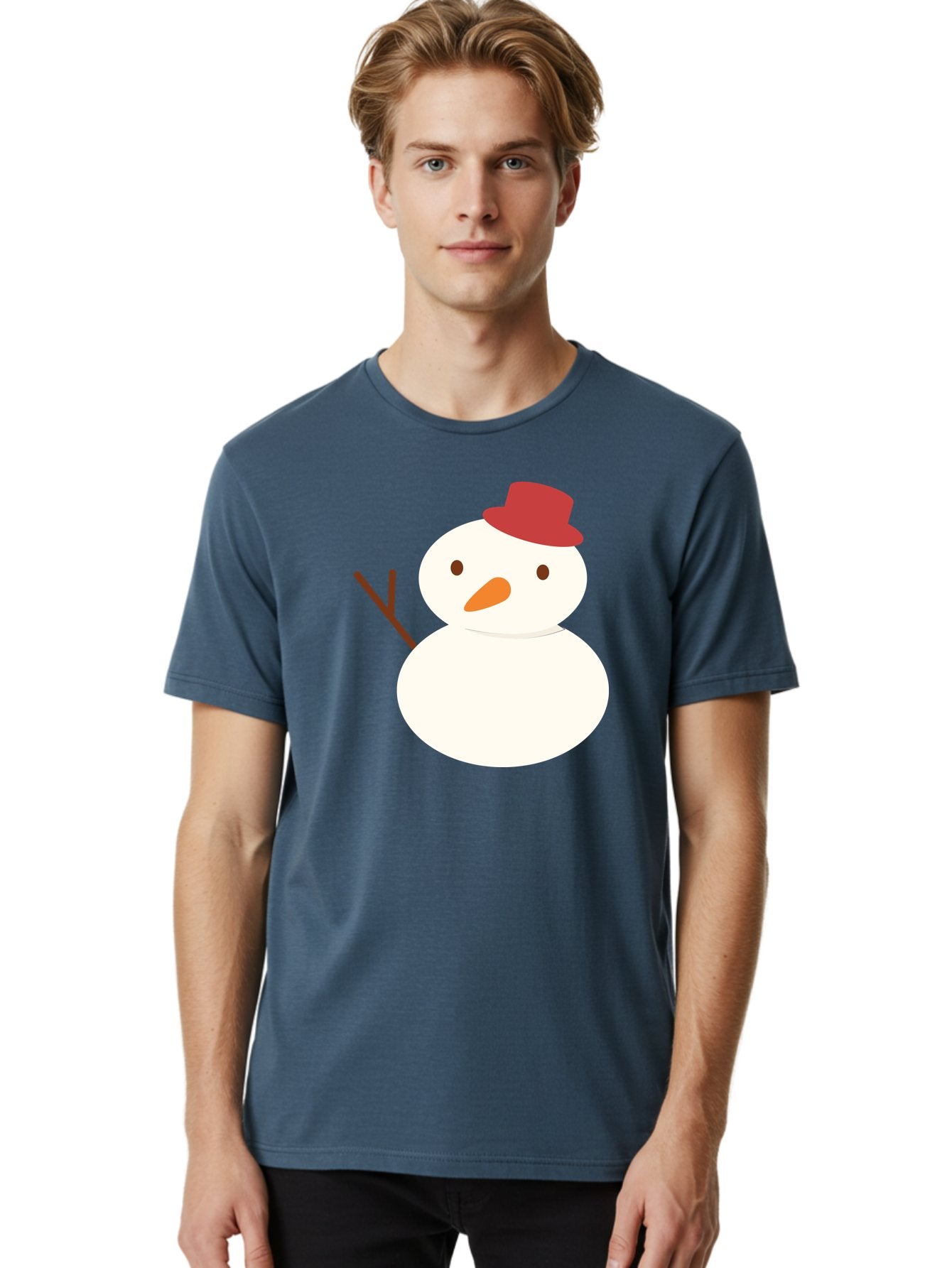 Snowman Men'S Graphic Tee, 100% Cotton, Comfortable Casual Summer Wear, Machine Washable, Snowman Character, Winter Icon, Snowman Illustration, Red Hat, Orange Nose, Stick Arms, Cartoon Snowman, Frosty Friend, Simple Snowman Design, Aad181 20