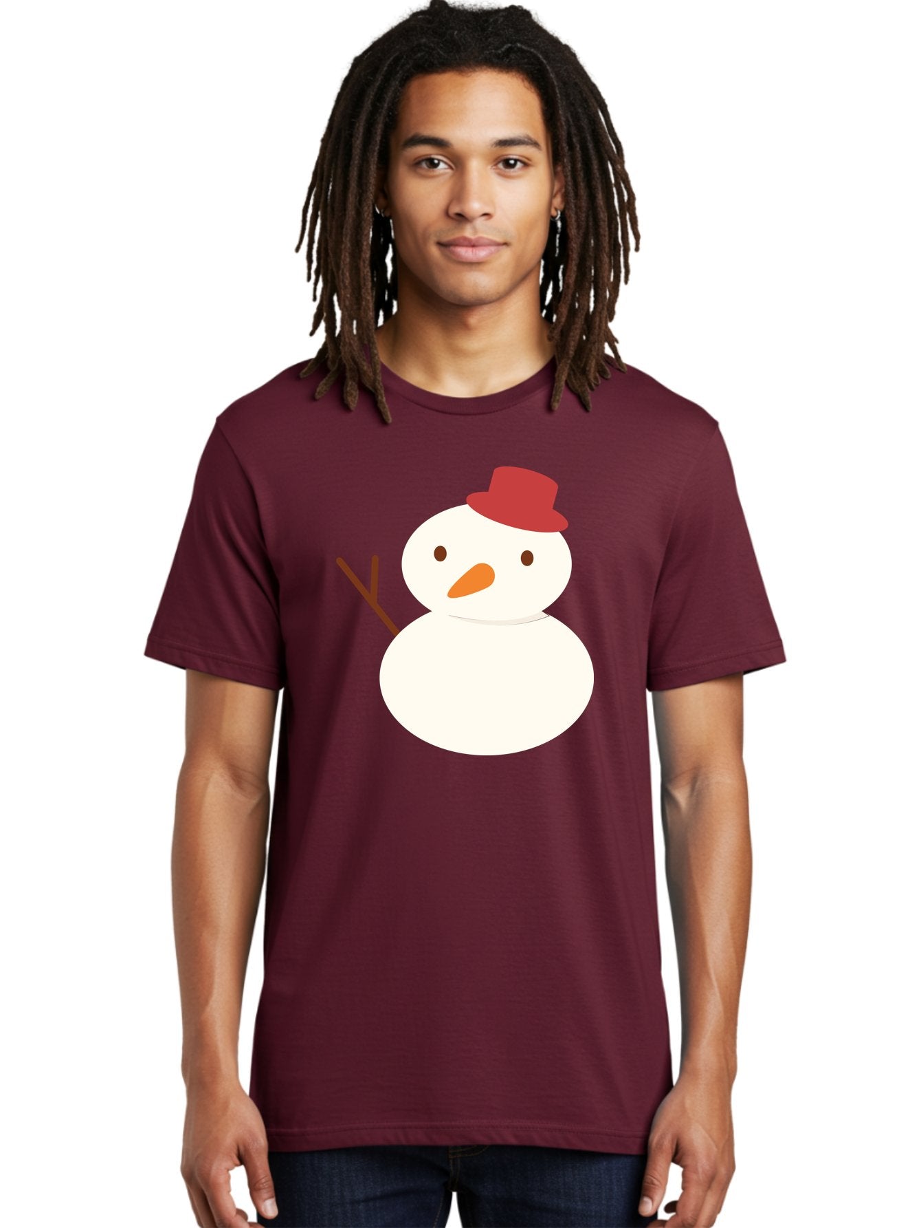 Snowman Men'S Graphic Tee, 100% Cotton, Comfortable Casual Summer Wear, Machine Washable, Snowman Character, Winter Icon, Snowman Illustration, Red Hat, Orange Nose, Stick Arms, Cartoon Snowman, Frosty Friend, Simple Snowman Design, Aad181 29